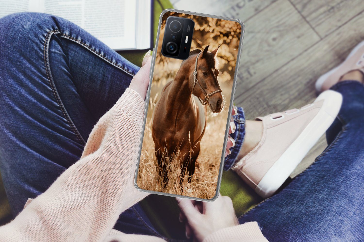 MuchoWow Handyhülle für Xiaomi 11 Lite 5G NE Pferd - Sonne - Porträt - Natur - Braun, Phone Case, Silikon, Schutzhülle Dünn