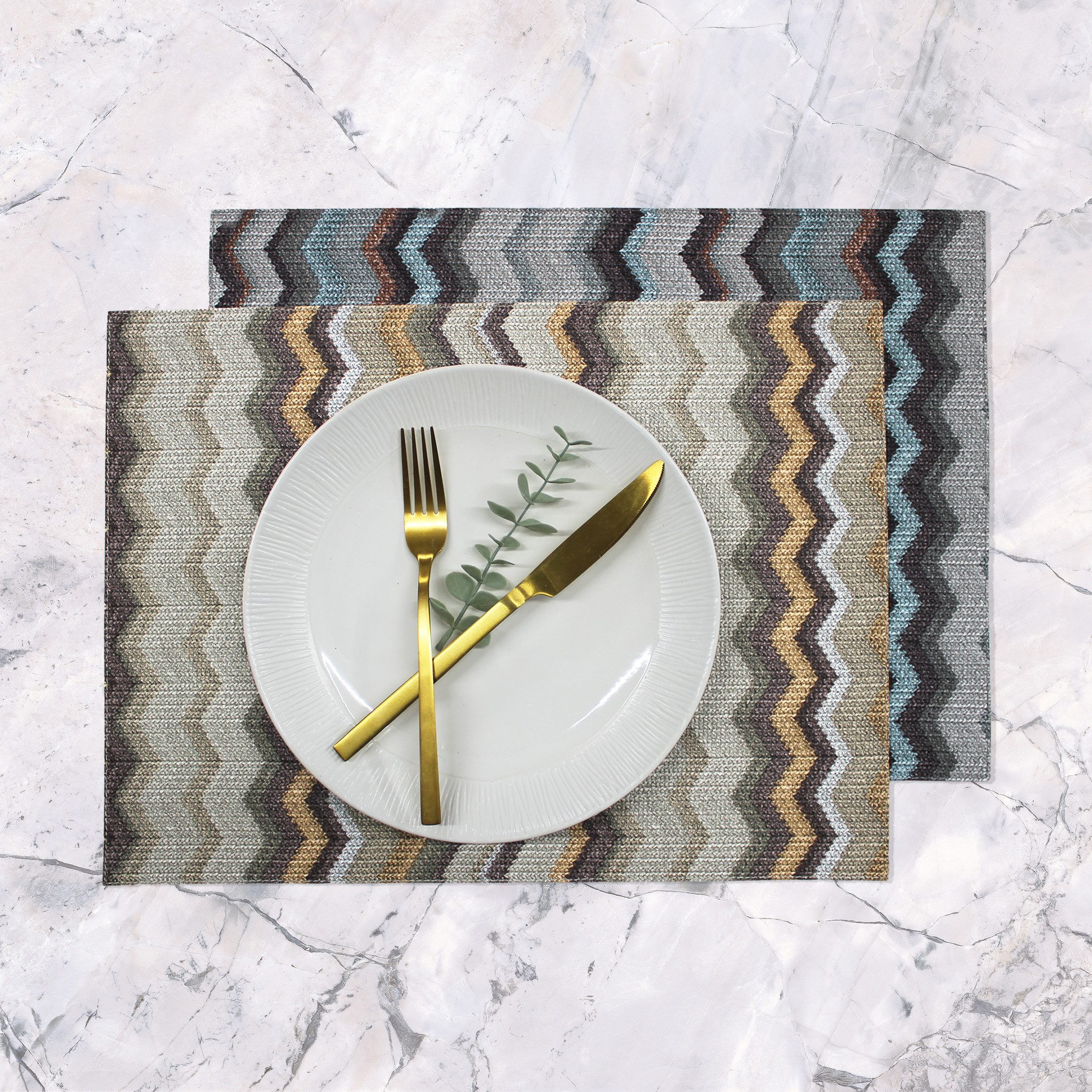 Signature Home Collection Platzset Tischset 6-er Set Zickzack Muster bunt zweifarbig Kunstleder, (Set, 6-St., 6 Tischsets), beidseitig verwendbar, handgefertigt in Europa