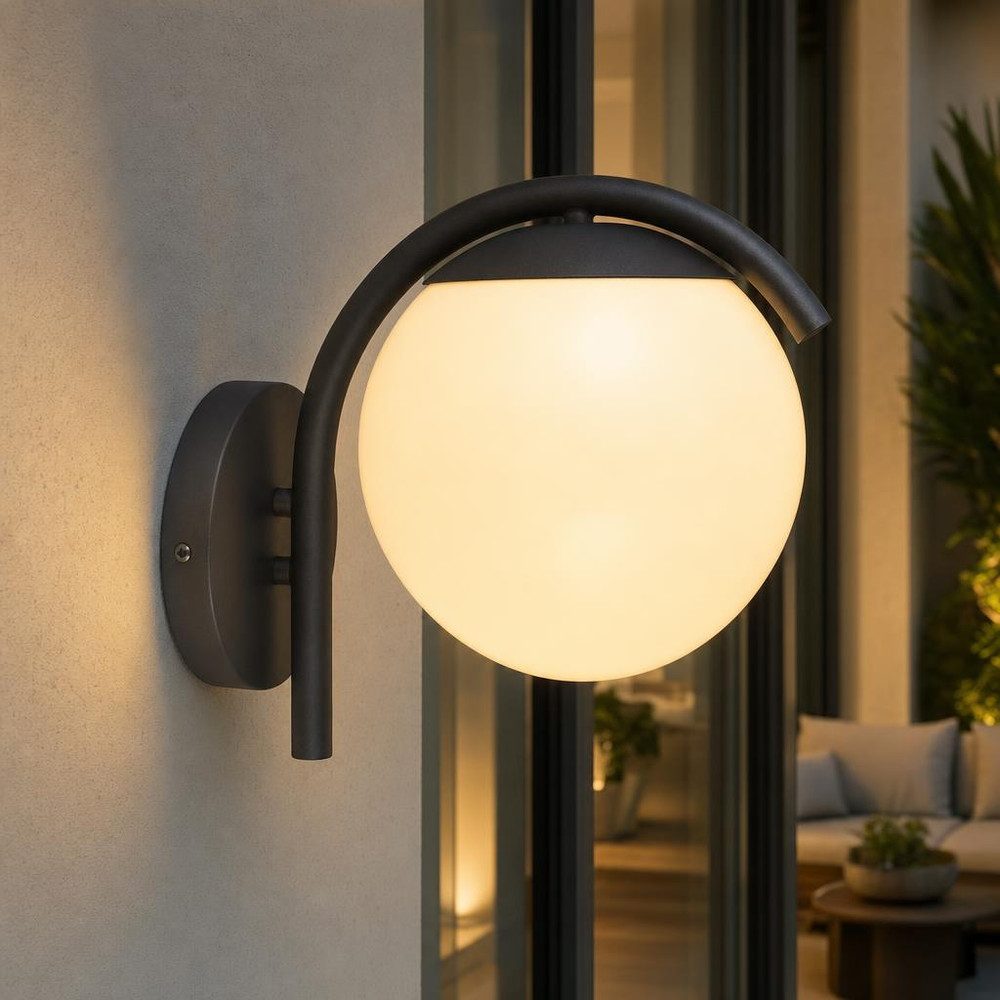 V-TAC Außen-Wandleuchte, Leuchtmittel nicht inklusive, Außenwandleuchte Gartenlampe Fassadenleuchte schwarz Kugel weiß H 26cm