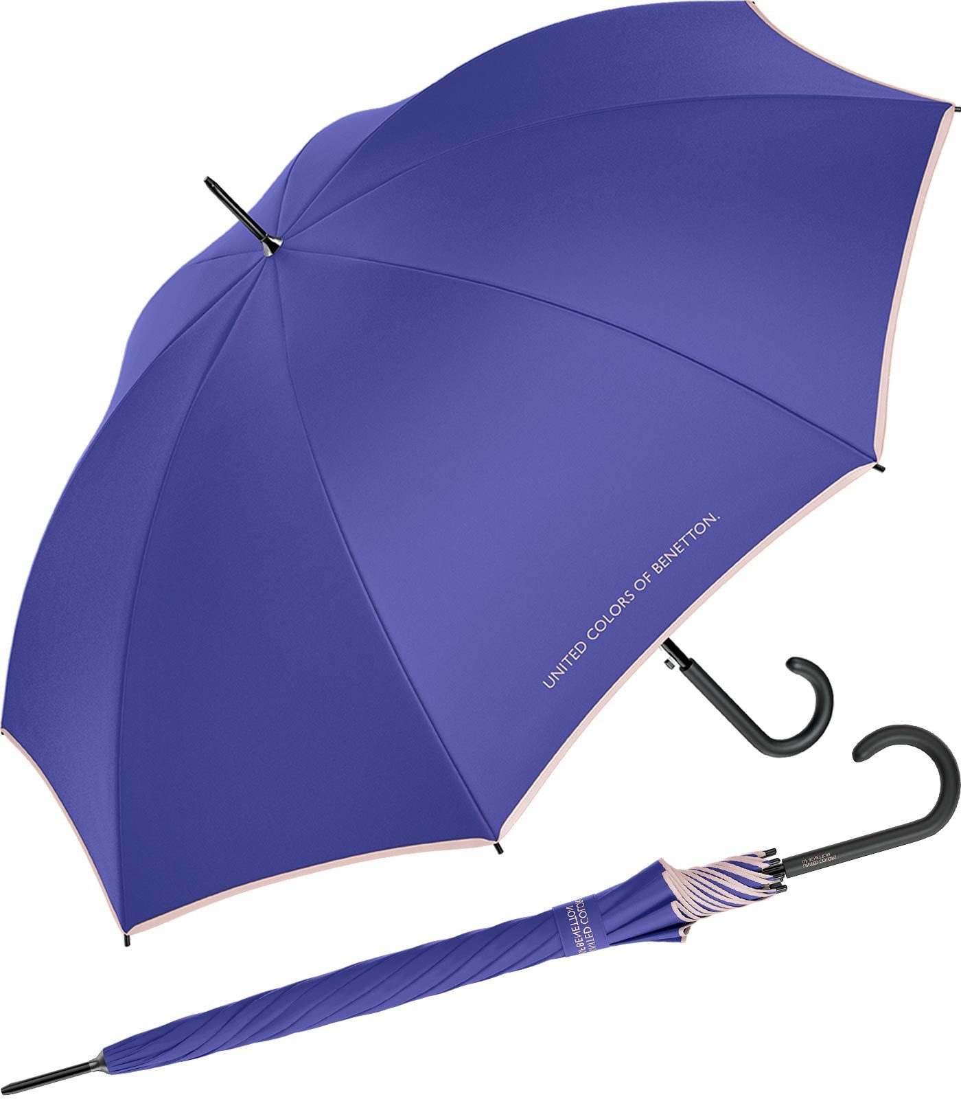 United Colors of Benetton Stockregenschirm Long AC mit Auf-Automatik FS 2024 purple opulence, leuchtende Modefarben mit kontrastreichem Saum