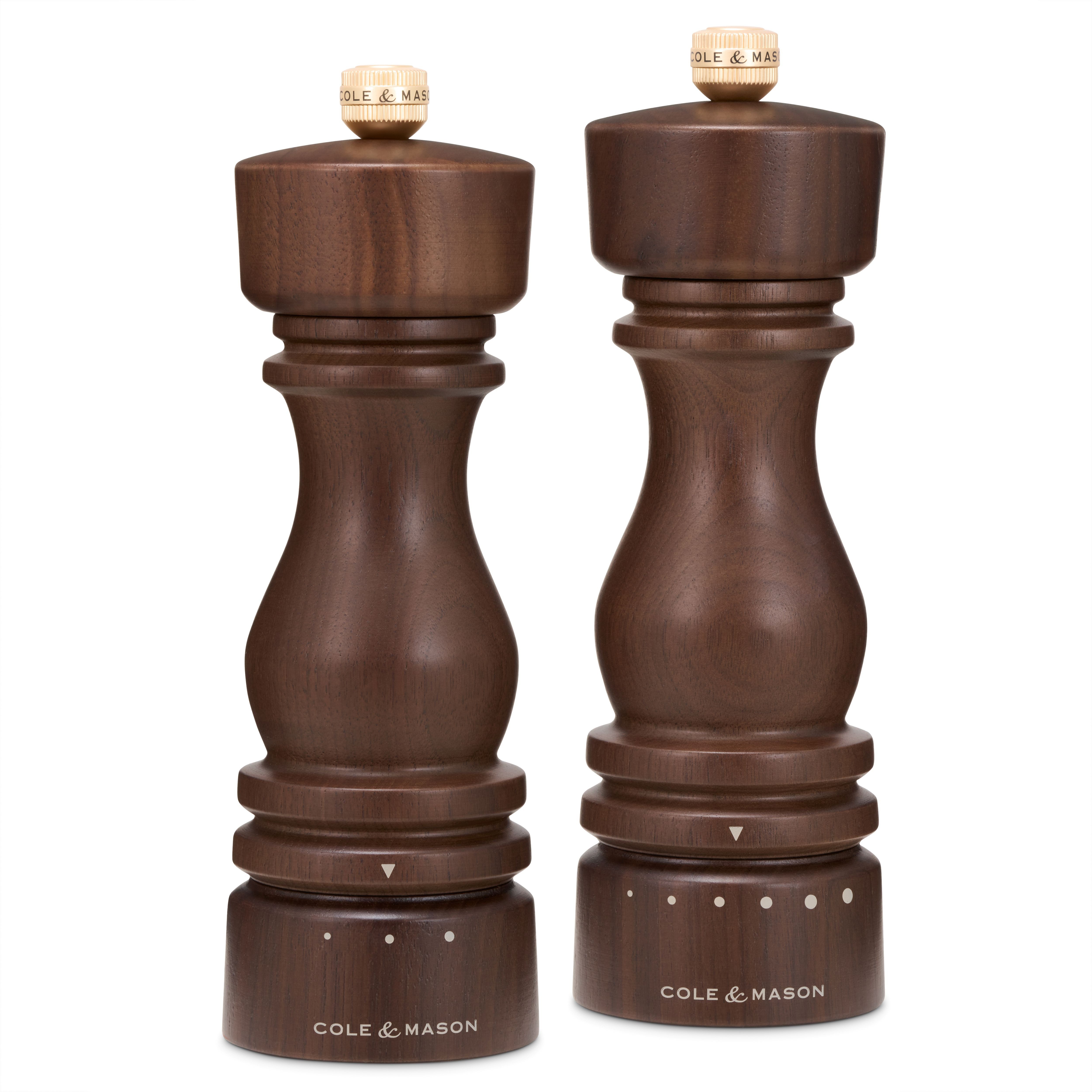Cole & Mason Salz-/Pfeffermühle London Grind Select, Gehäuse aus edlem Walnußholz, Mahlwerk aus Keramik und Karbonstahl