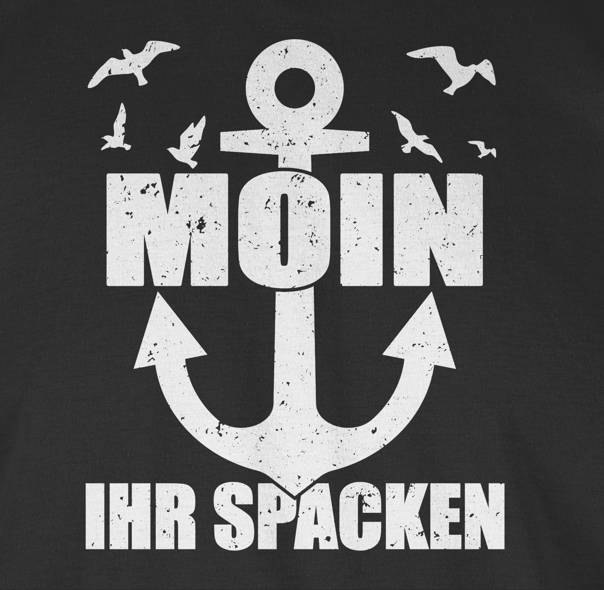 mit weiß Rundhalsshirt 2 ihr Shirtracer Schwarz Statement Sprüche - Anker Spacken Moin