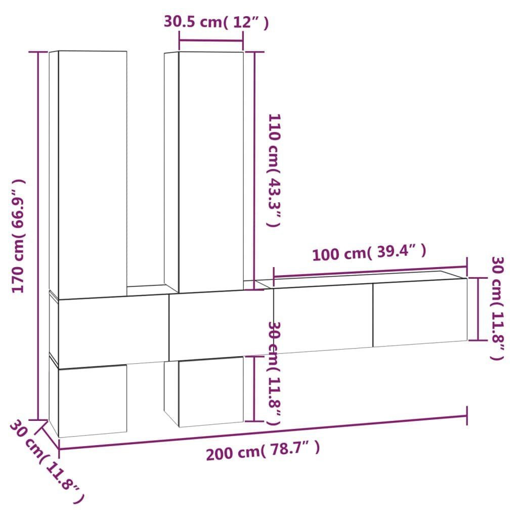 vidaXL TV-Schrank TV-Wandschrank Braun Holzwerkstoff Eiche (1-St) Braune Eichen-Optik