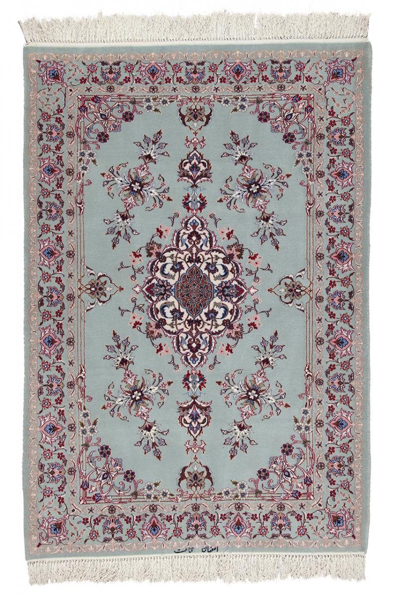 Orientteppich Isfahan Sherkat Seidenkette 105x155 Handgeknüpfter Orientteppich, Nain Trading, rechteckig, Höhe: 6 mm