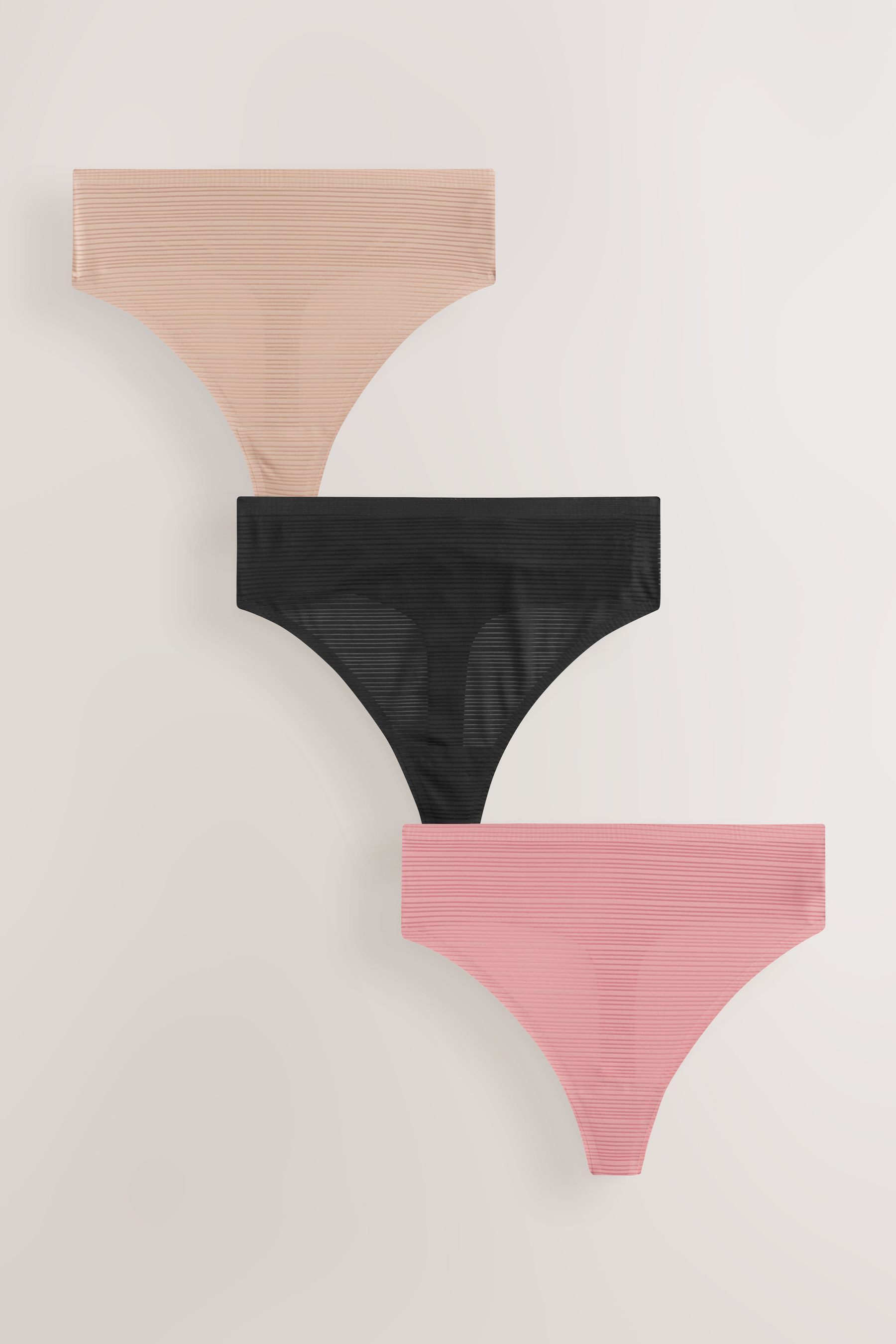 High-Waist-String Nahtloses Hochbund-Tangas mit Streifen, 3er-Pack