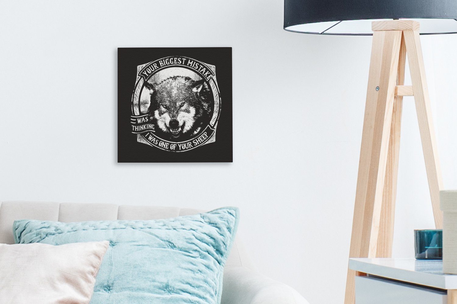 für OneMillionCanvasses® Bilder - St), Leinwandbild Leinwand Vintage - Wolf Illustration, (1 Schlafzimmer Wohnzimmer