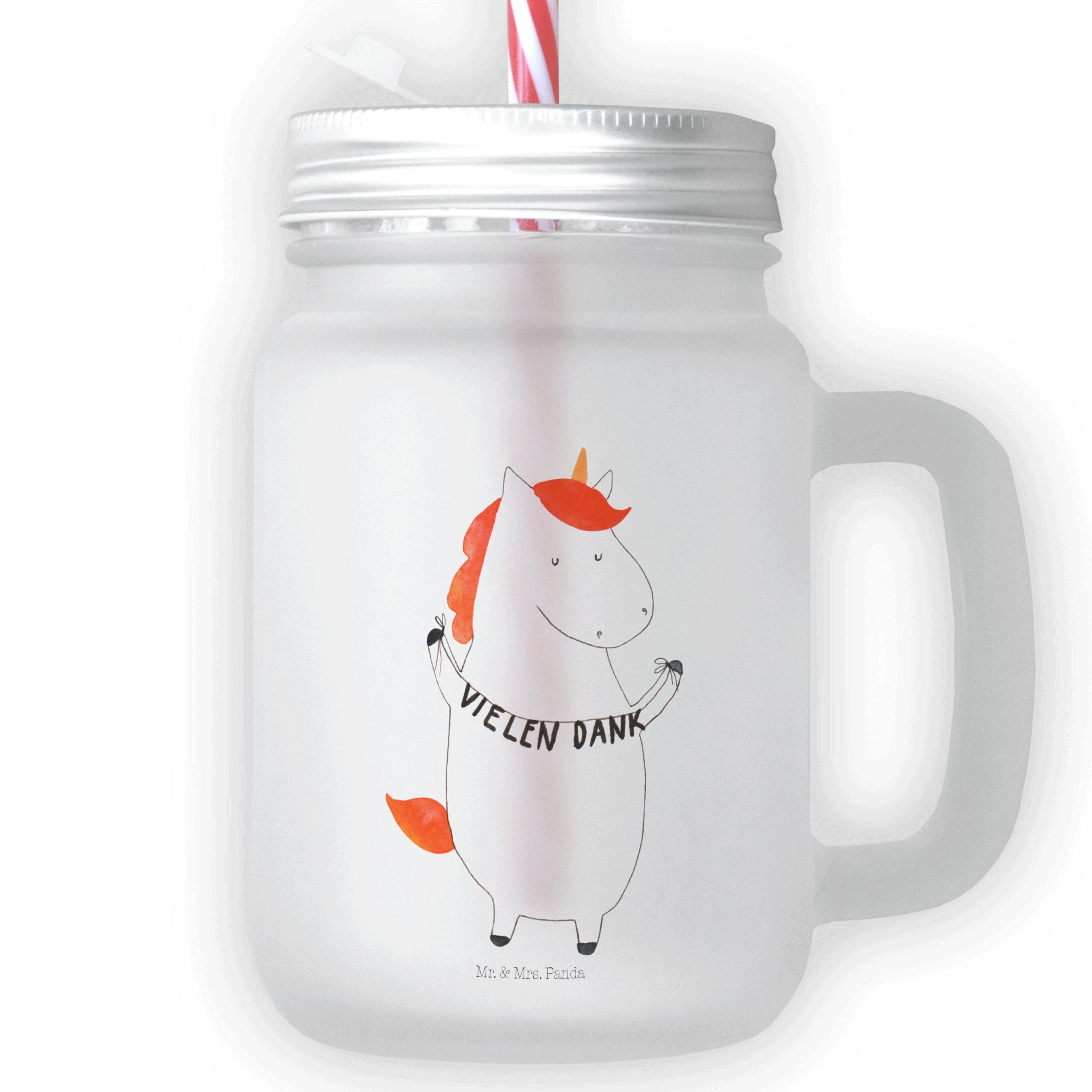 Mr. & Mrs. Panda Glas Einhorn Vielen Dank - Transparent - Geschenk, Mason Jar Trinkglas, Un, Premium Glas