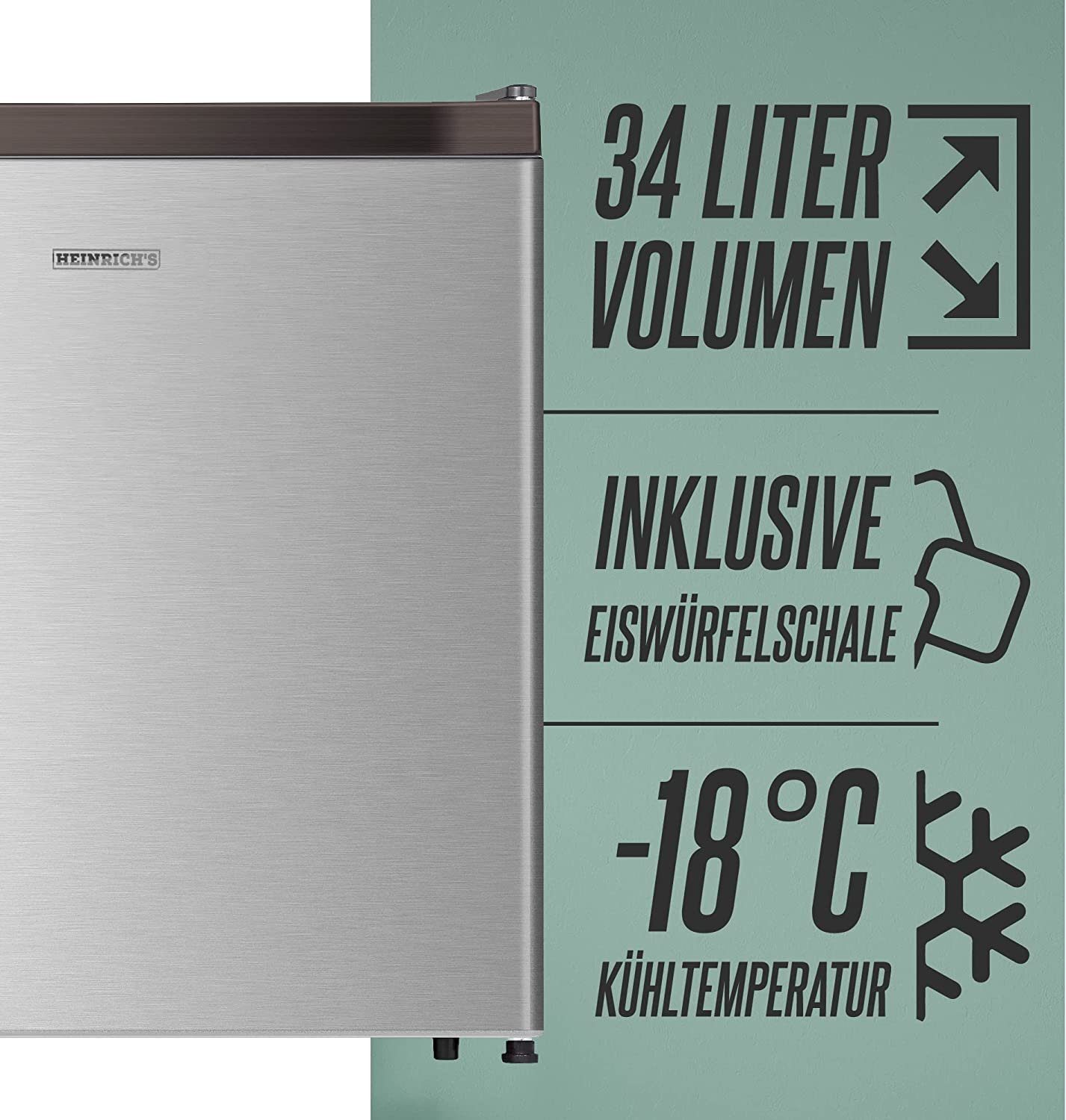 Heinrich´s Gefrierschrank Gefrierbox, breit, 51 cm 39db, Edelstahl Freezer HGB hoch, 4088, 44 cm Tiefkühlen 34L perfekt Mini Freezer