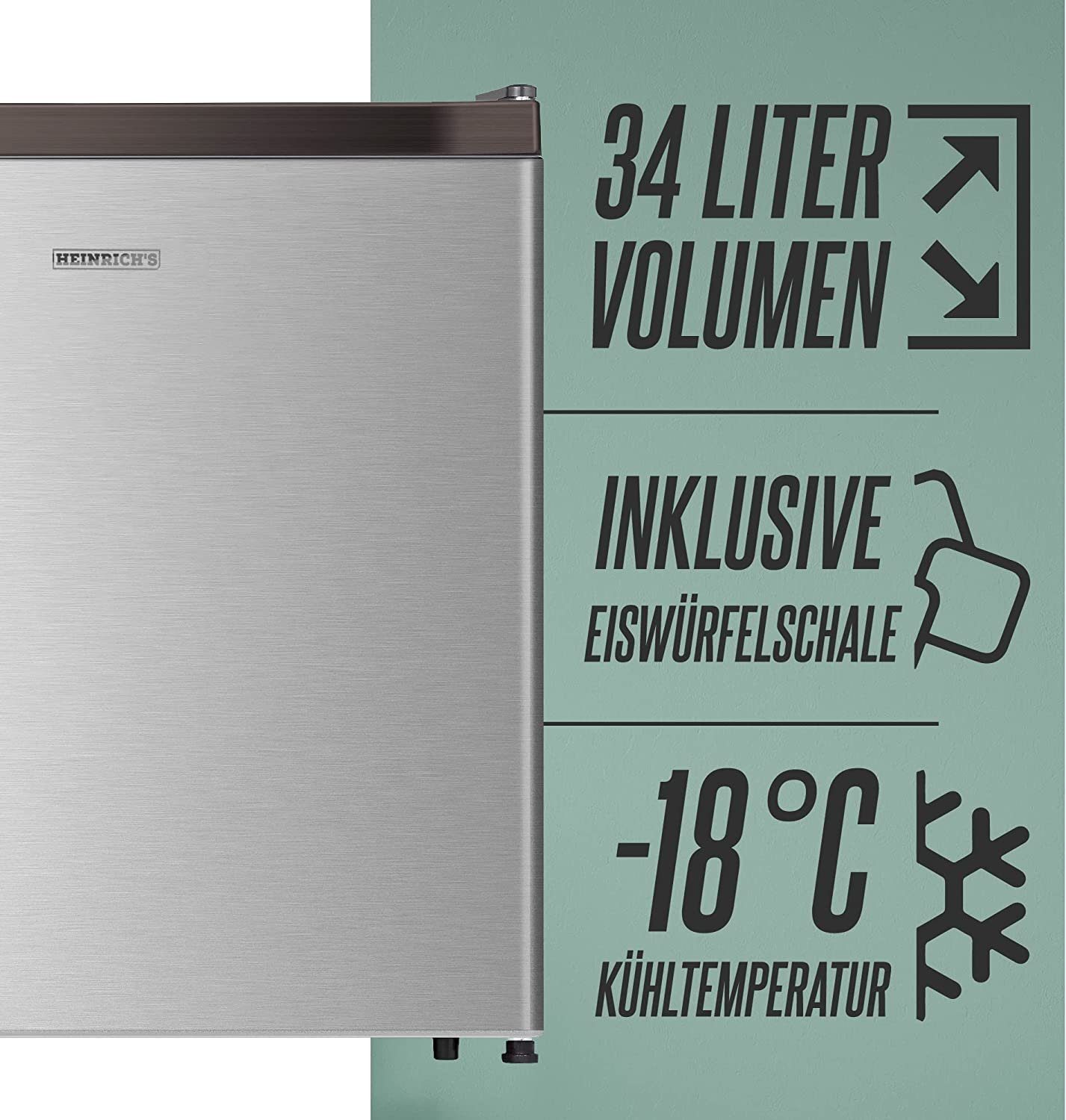 Heinrich´s Gefrierschrank Mini Freezer HGB 4088 SI, 51 cm hoch, 44 cm breit, Gefrierbox, 39db, Freezer 33L perfekt Tiefkühlen – Bild 3 von 5
