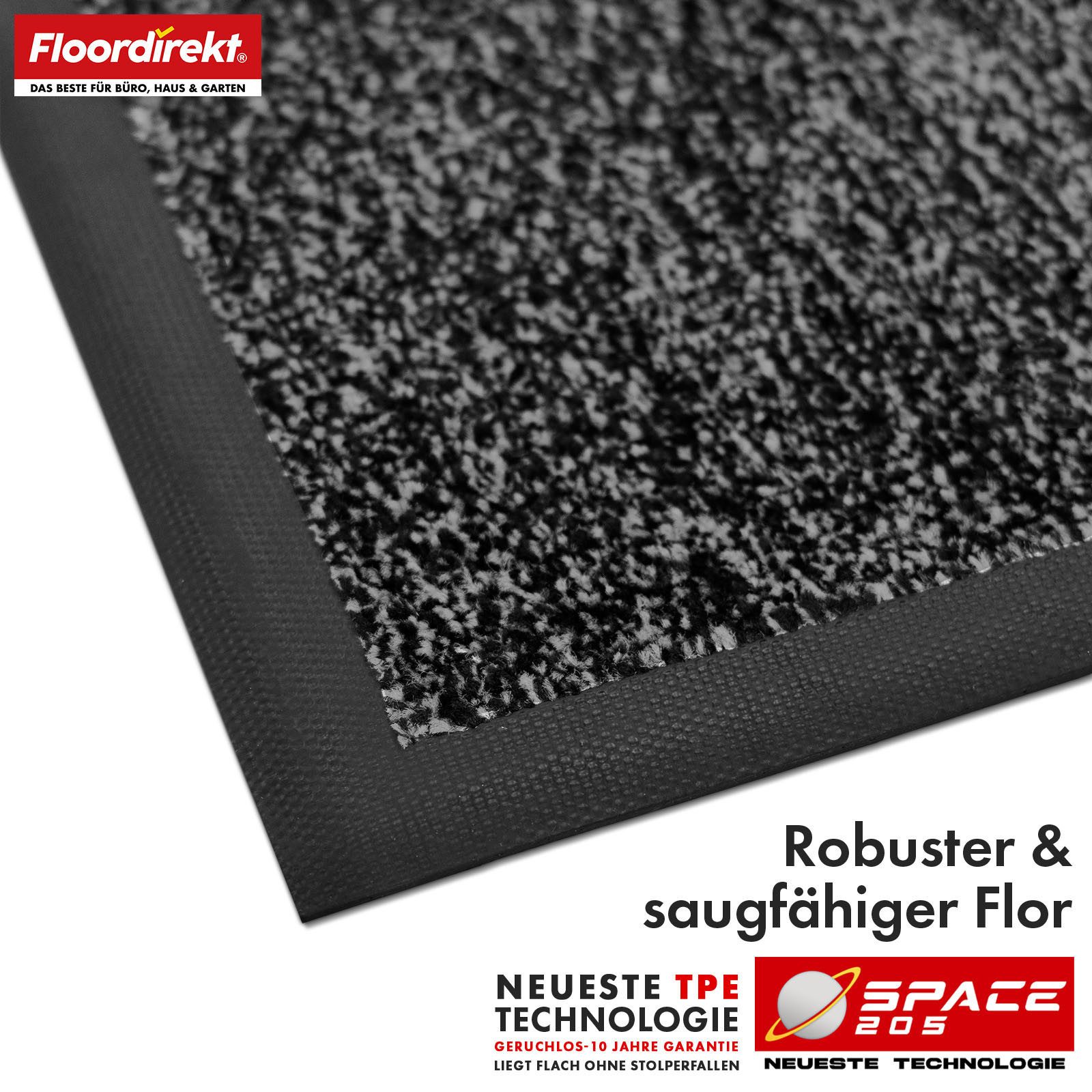 Floordirekt Fußmatte Space 205, Schmutzfangmatte hochabsorbierend - Matte Eingangsbereich, langlebig & rutschfest - Fußmatte innen/Schmutzfangmatte außen
