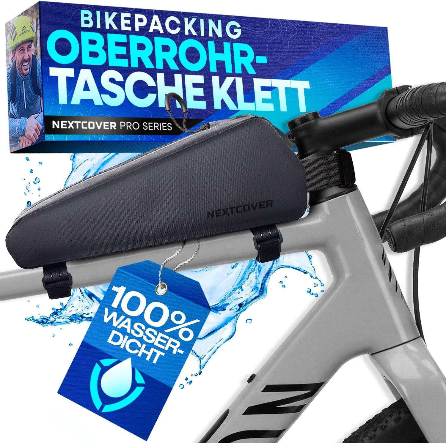 Nextcover Fahrradtasche Nextcover® Bikepacking Oberrohrtasche Klett & Schraubbar