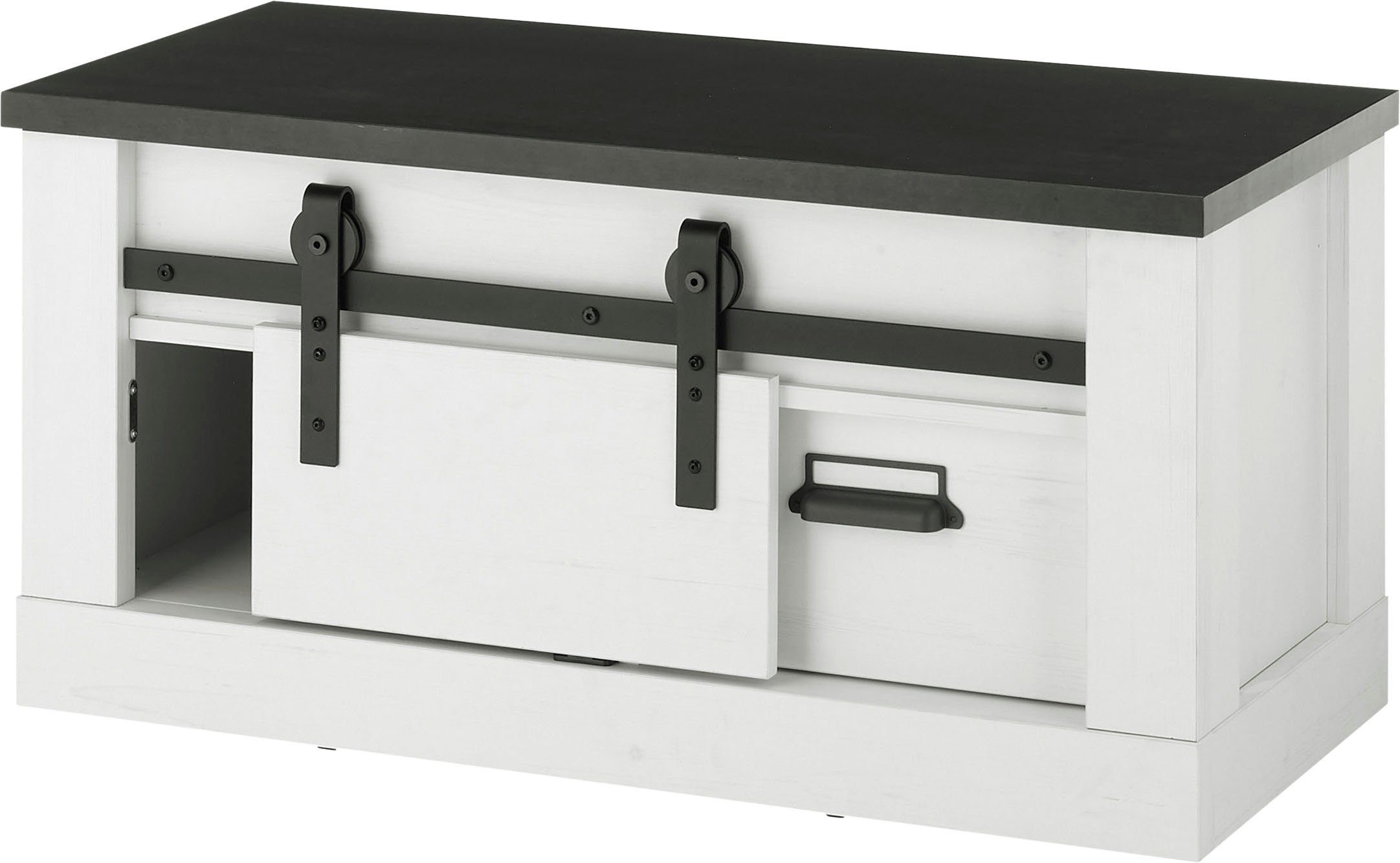 Home affaire Sitzbank SHERWOOD, modernes Holz Dekor, mit Scheunentorbeschlag aus Metall, Breite 93 cm