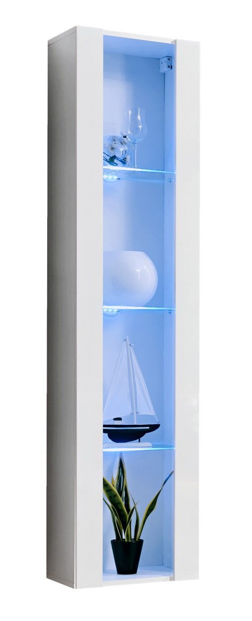 ASM-Moebel Hängevitrine Hängevitrine Glasvitrine FLY I Hochglanz Led Push-Click 12 Varianten Hochglanzfronten Led Beleuchtung und Push-Click System
