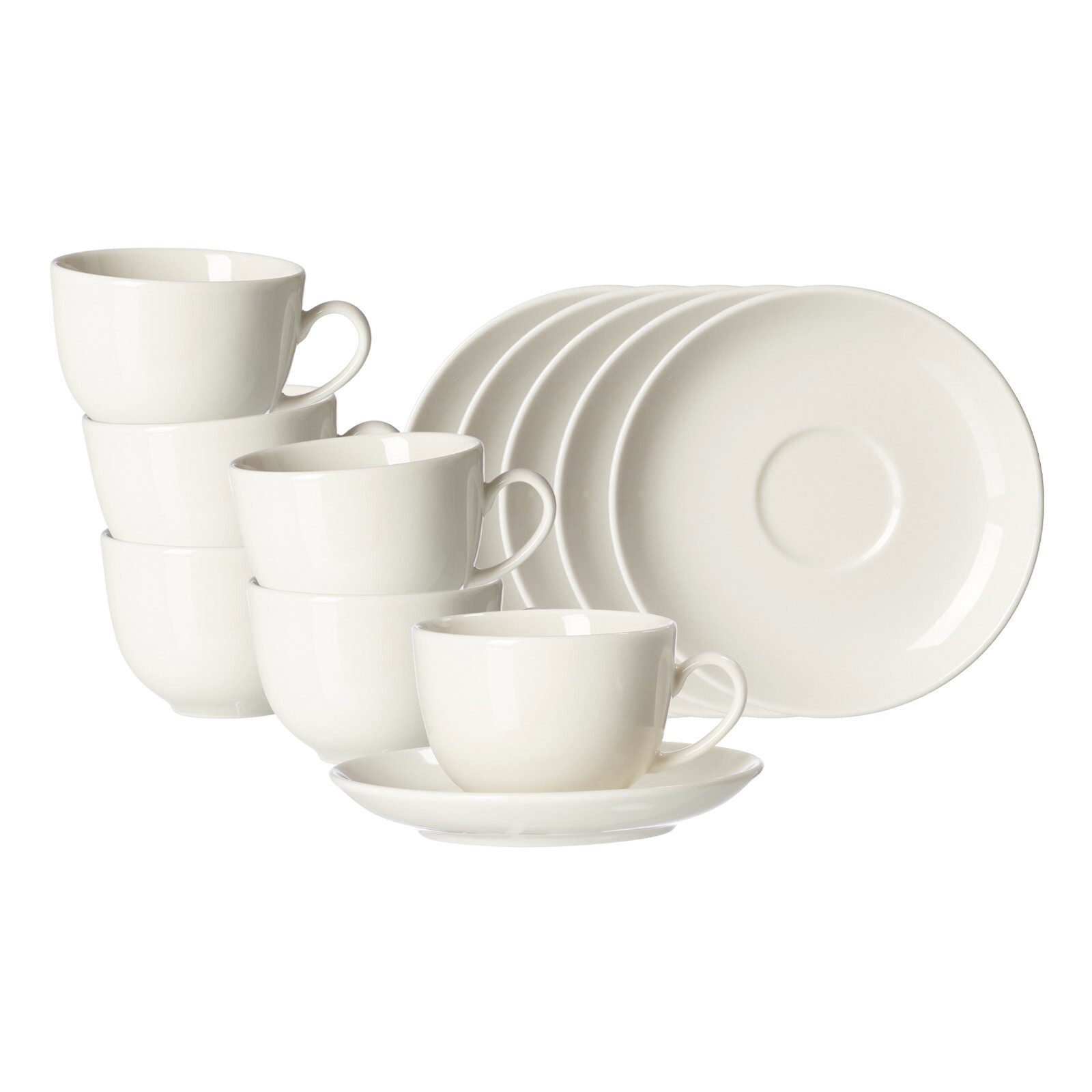 Ritzenhoff & Breker Tasse Casablanca Kaffeetassen mit Untertassen 200 ml, 12-tlg., Porzellan