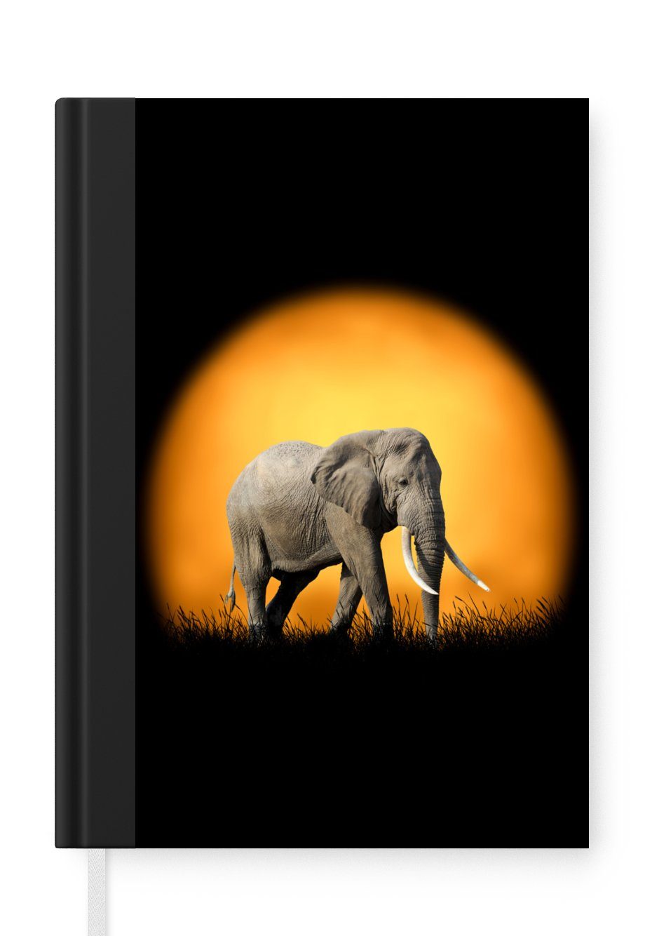 MuchoWow Notizbuch Elefant - Sonne - Orange, Journal, Merkzettel, Tagebuch, Notizheft, A5, 98 Seiten, Haushaltsbuch