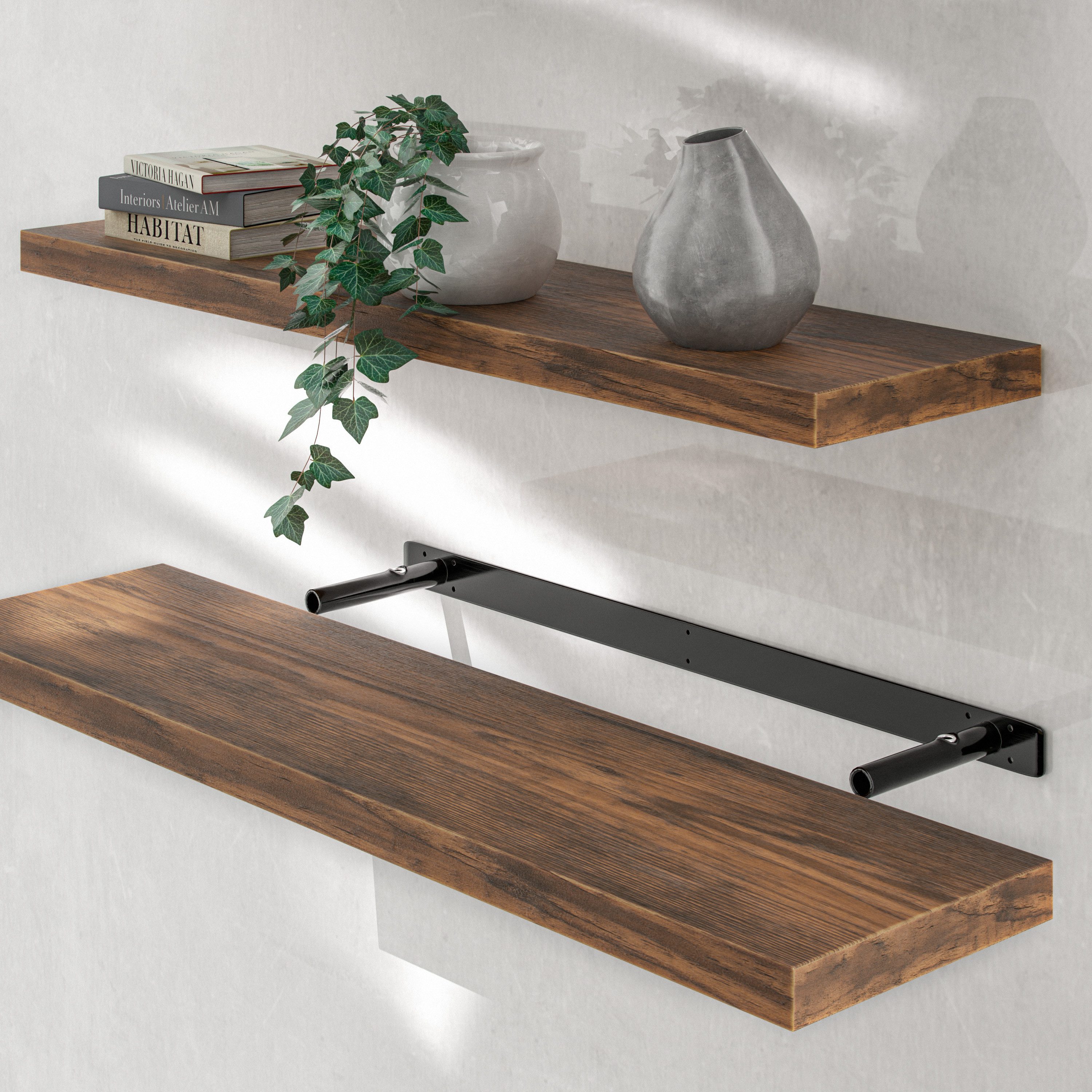Casaria Wandboard, Dunkle Eiche Hängeregal mit Halterung 15kg Tragkraft Wohnzimmer 90cm