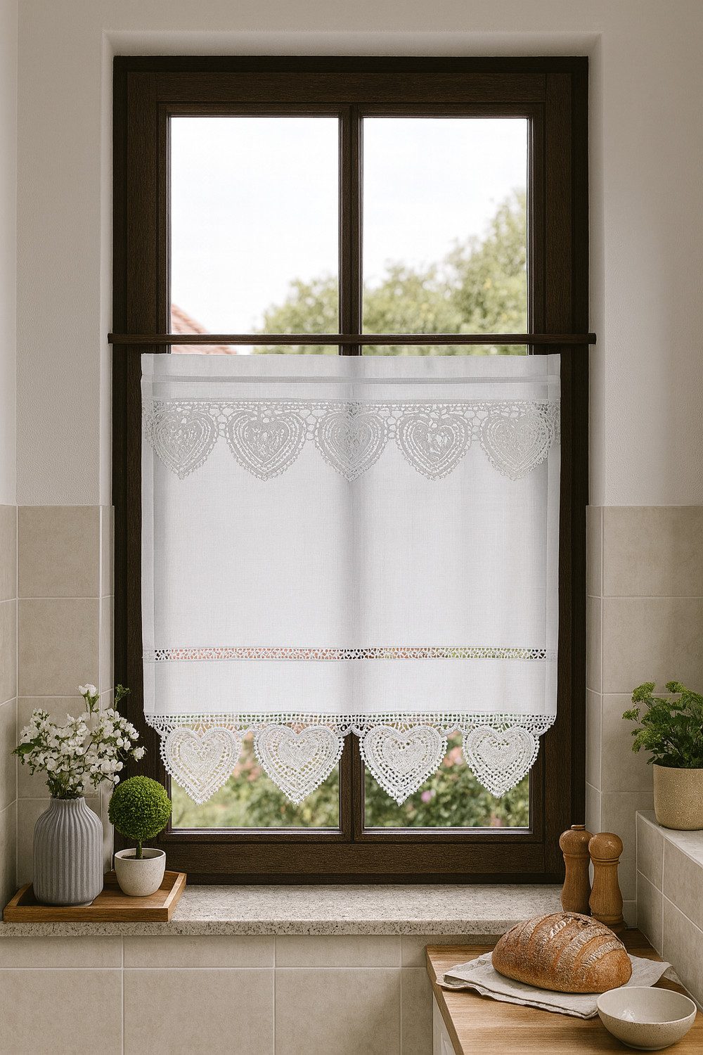 HOSSNER - ART OF HOME DECO Scheibengardine 40x60 cm (1 St), blickdicht, Baumwolle, Vintage, Romantische Stickerei