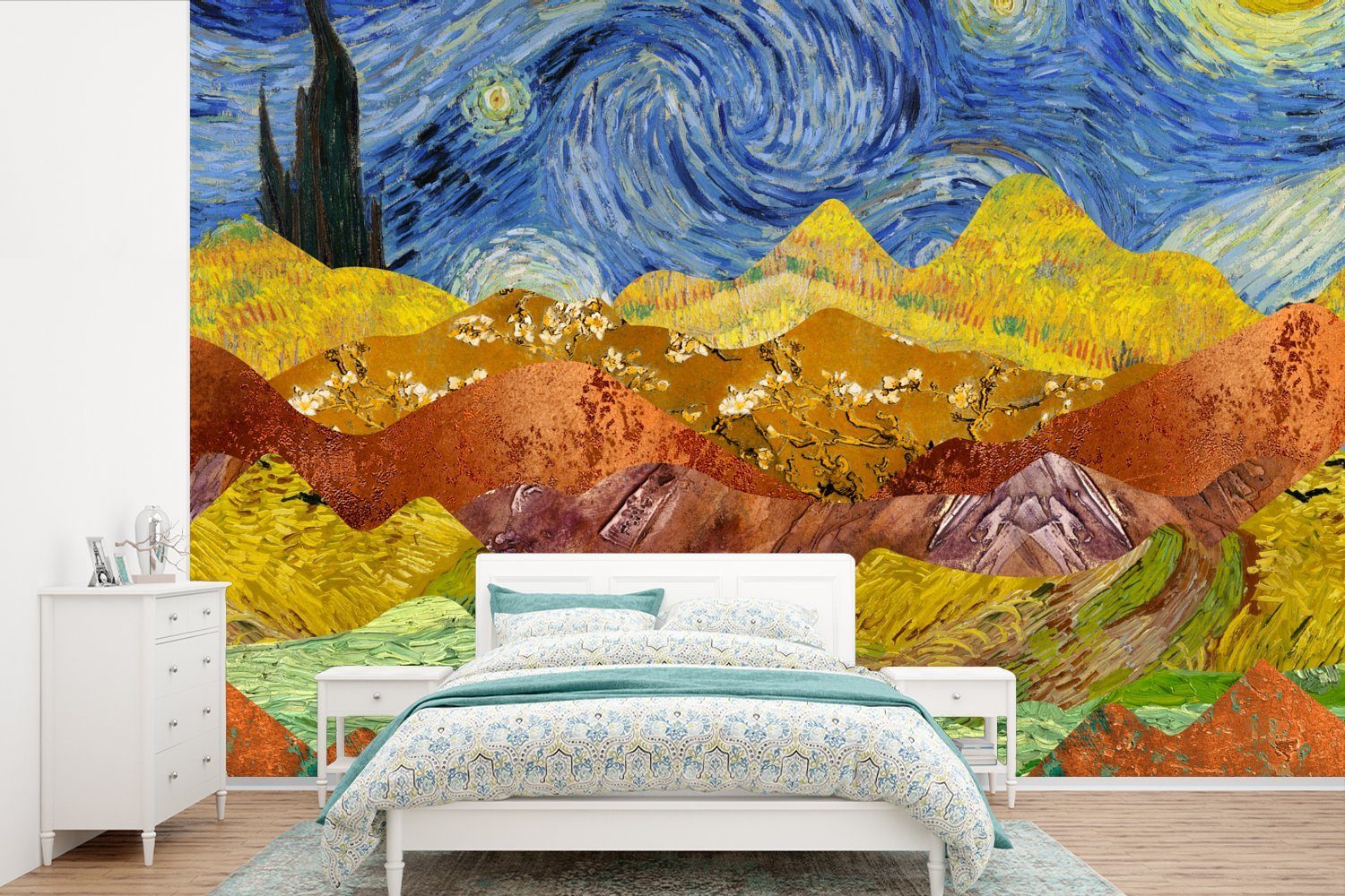 MuchoWow Fototapete Van Gogh - Alte Meister - Malerei, Matt, bedruckt, (6 St), Wallpaper für Wohnzimmer, Schlafzimmer, Kinderzimmer, Vinyl Tapete