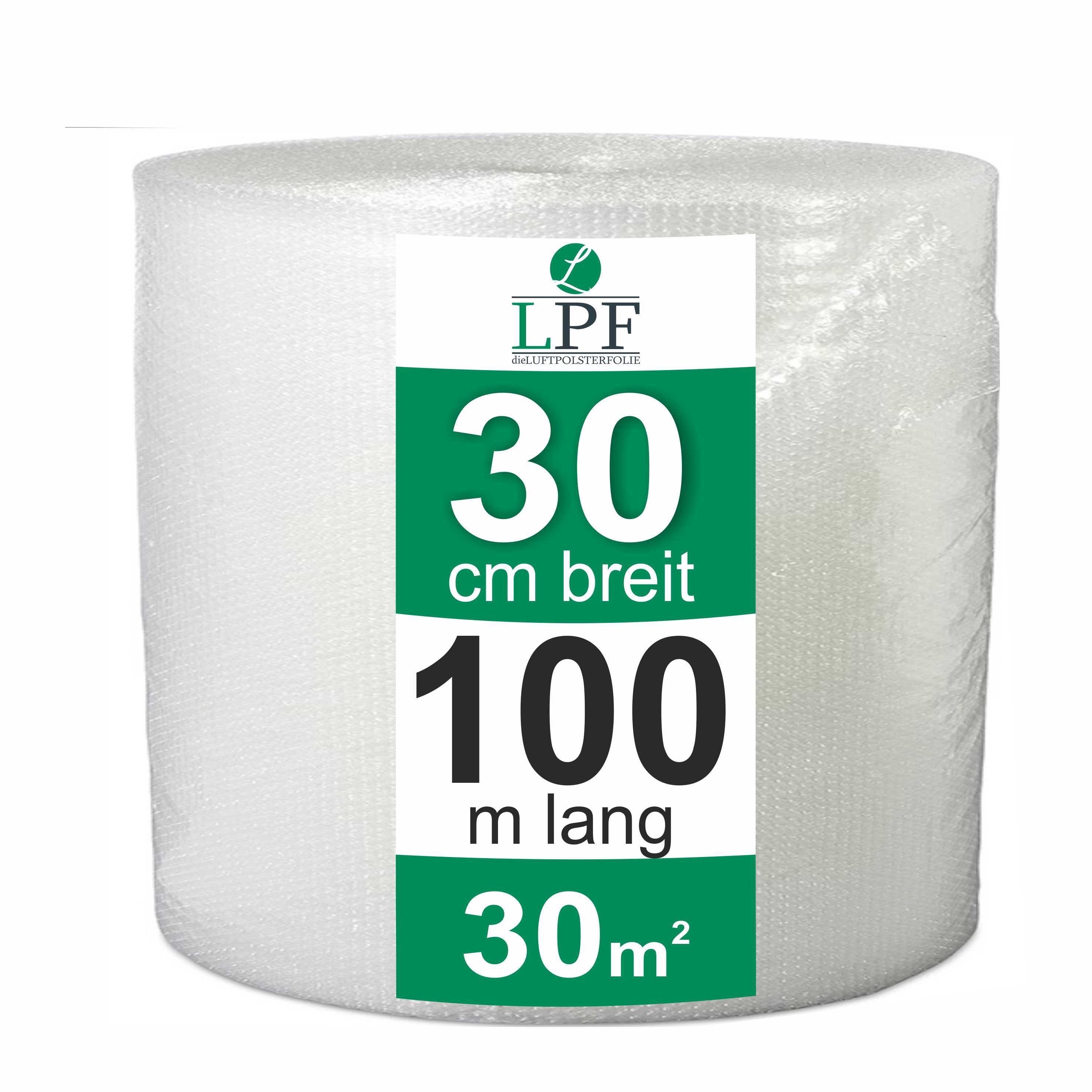 LPF dieLUFTPOLSTERFOLIE Schutzfolie Luftpolsterfolie Breite 30cm x Länge 100m Noppenfolie Verpackungsfolie
