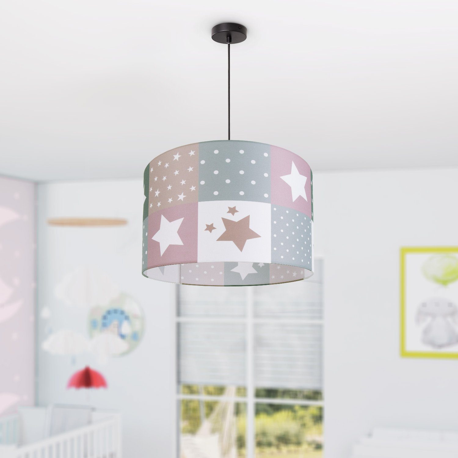 Kinderzimmer E27 Deckenlampe ohne Home Paco Lampe 345, Leuchtmittel, Cosmo LED Pendelleuchte Kinderlampe Motiv Sternen
