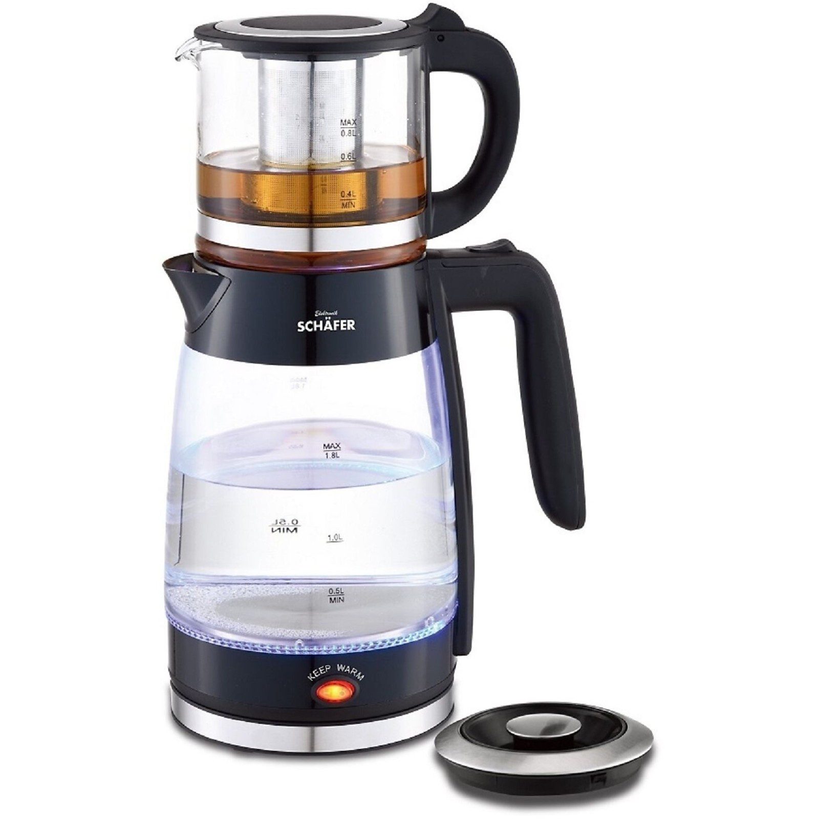 Michelino Samowar Elektrischer Teekocher mit Glas Kanne 1,8 L Єлктрочайники Samowar 74268