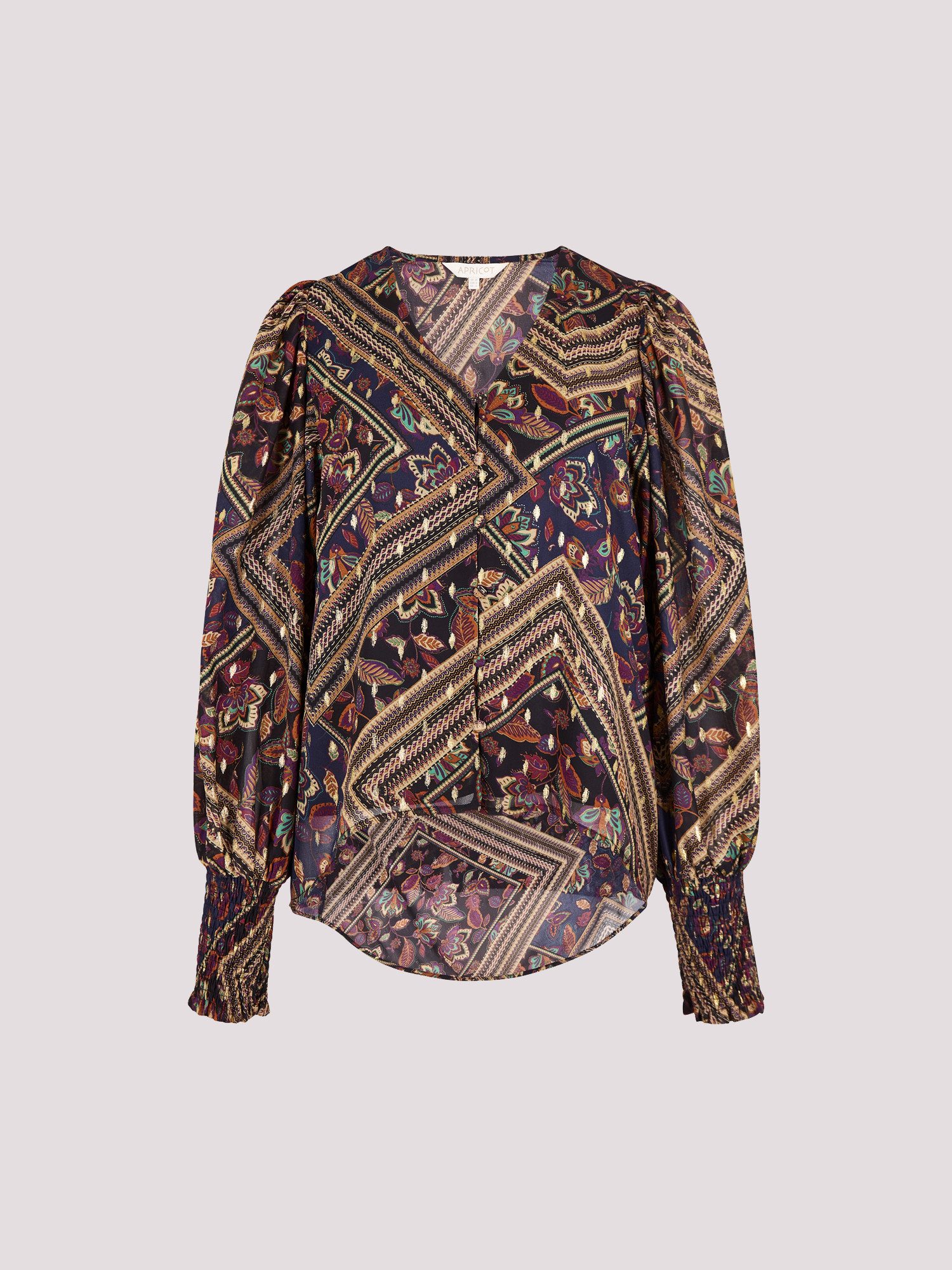 Apricot Tunika Blumendruck Top mit Golddetails – Bild 5 von 5