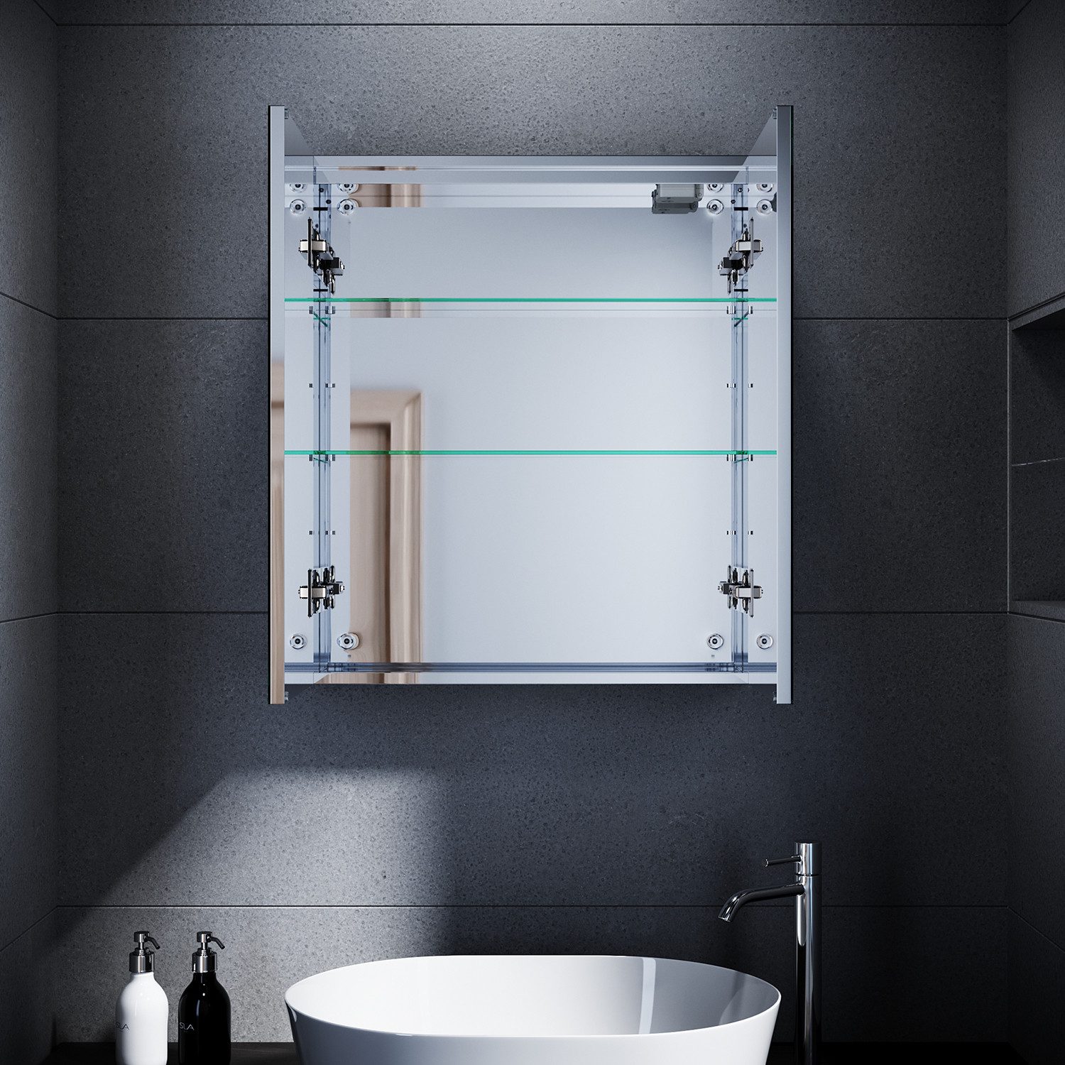 SONNI Badezimmerspiegelschrank Edelstahl Badezimmerspiegelschrank mit LED-Beleuchtung 60x70x13 cm verbessertes Modell Kalt/Warm/Neutral Licht, dimmbar