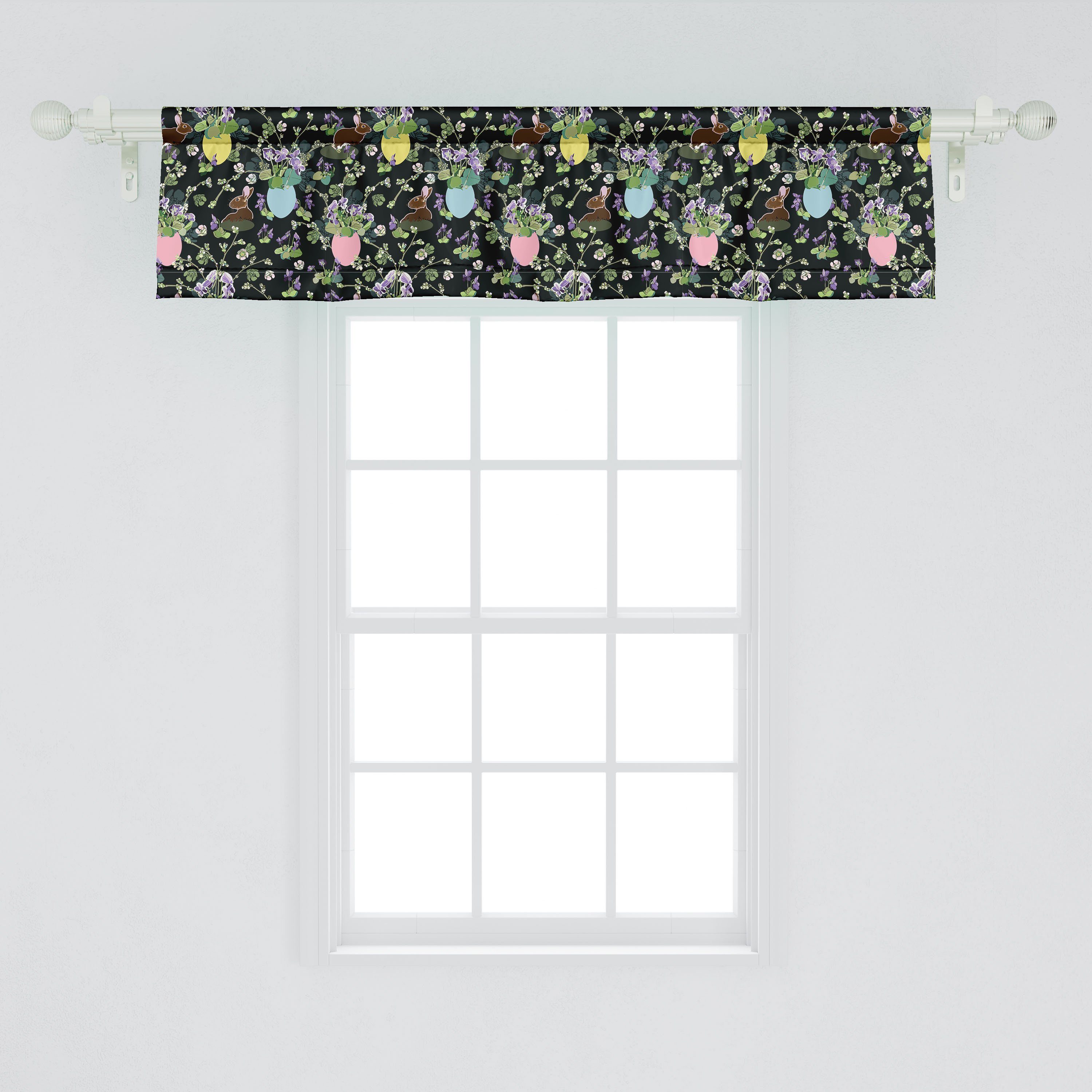 Schlafzimmer mit Stangentasche, Volant Iris-Blüten-Kaninchen-Häschen Vorhang für Küche Abakuhaus, Microfaser, Ostern Scheibengardine Dekor