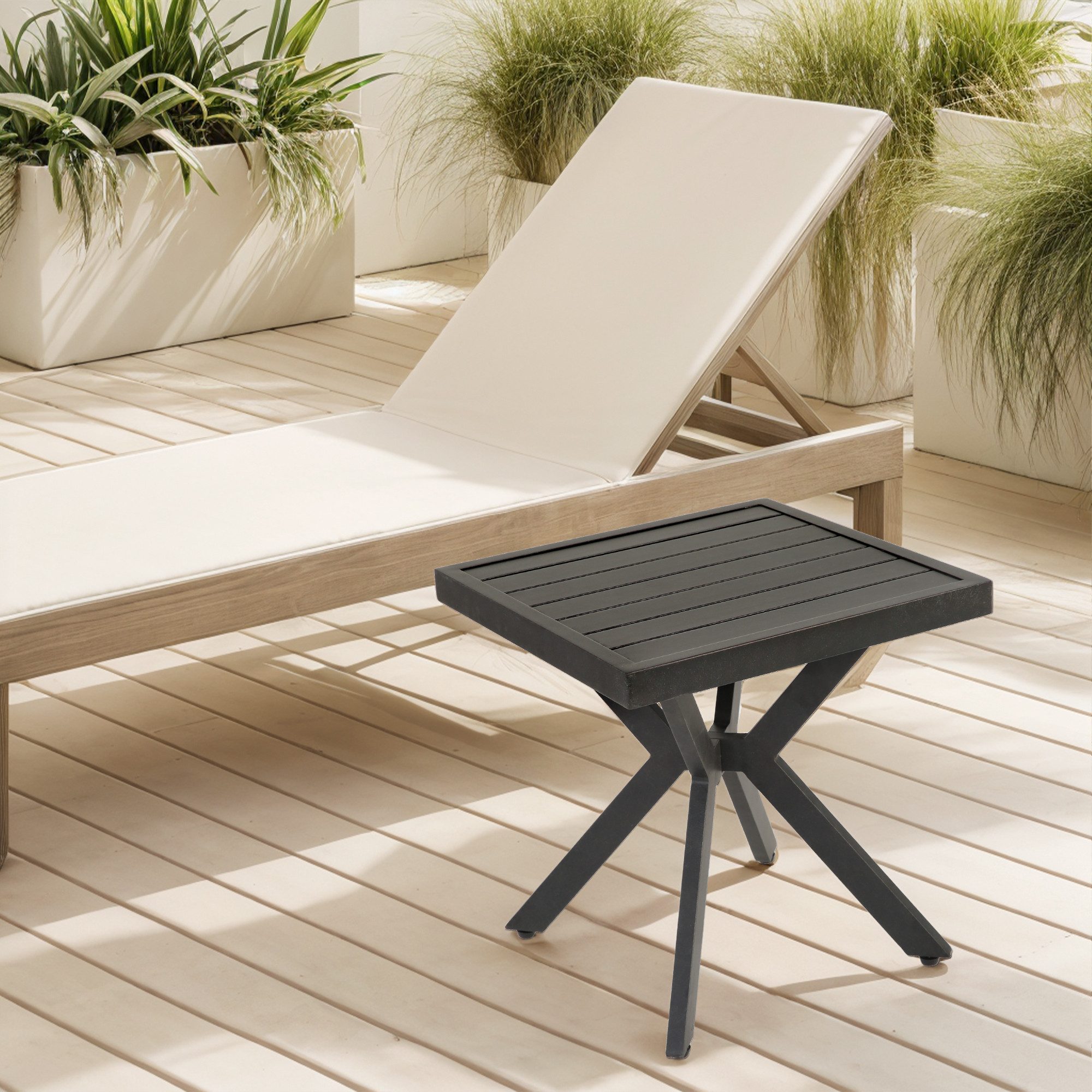 CHICFURN Gartentisch Aluminium Beistelltisch quadratisch für außen (Packung, 1-St., Endtisch für Patio, Hinterhof und Pool), Auch für Indoor geeignet, Dunkelbraun