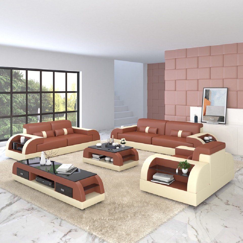 Sofagarnitur Sofas JVmoebel Sitzer Gruppe, Braun/Beige Couch Polster Europe Design Made Sofa 3+1 Stoff in Modern