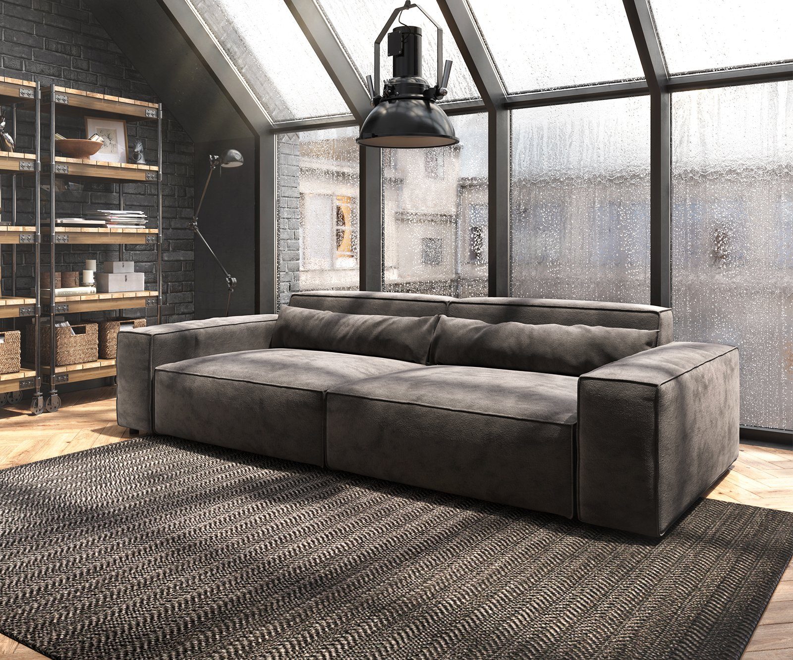 DELIFE Big-Sofa »Sirpio«, XL Mikrofaser Grau 270x130 cm