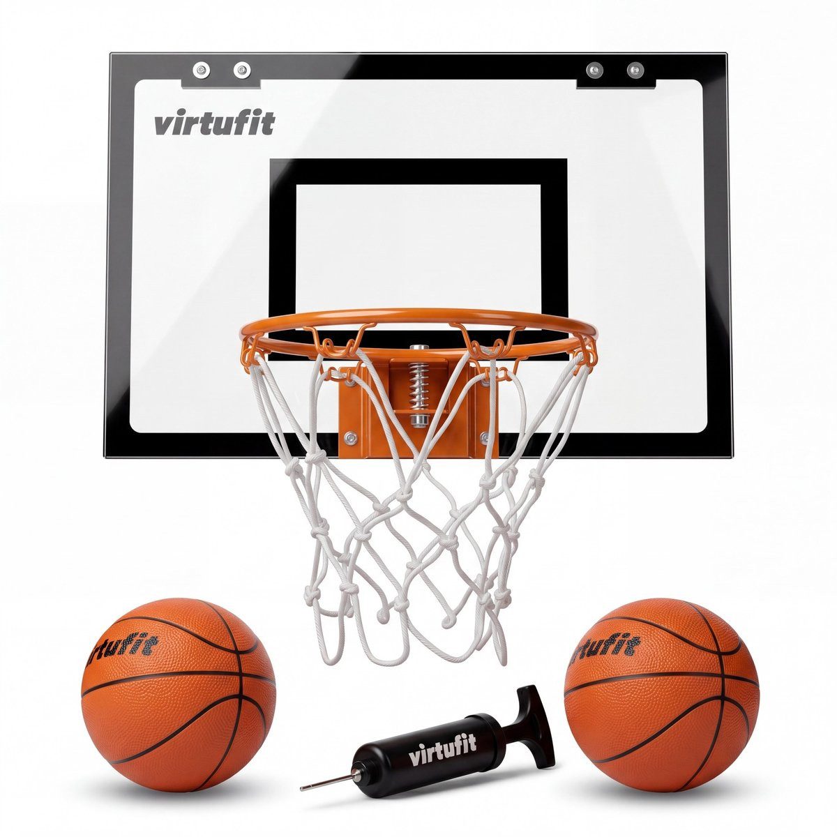 VirtuFit Basketballständer VirtuFit Pro Mini Basketballboard mit 2 Bällen & Pumpe Schwarz