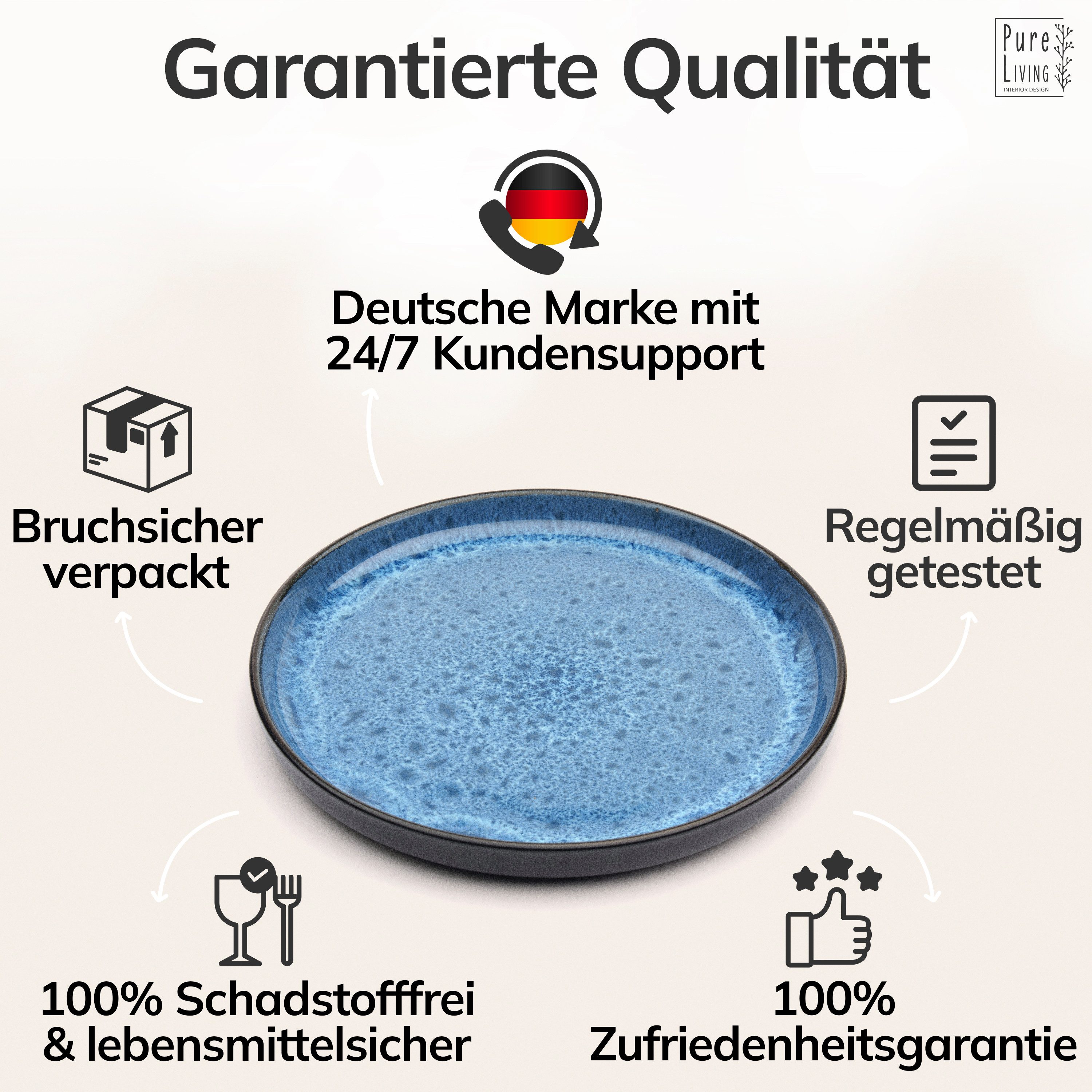 PURE LIVING INTERIOR DESIGN Geschirr-Set Ibiza Dessertteller, Frühstückteller, 6er-Set, 20 cm, Tiefblau (6-tlg), 6 Personen, Steingut – Bild 4 von 5