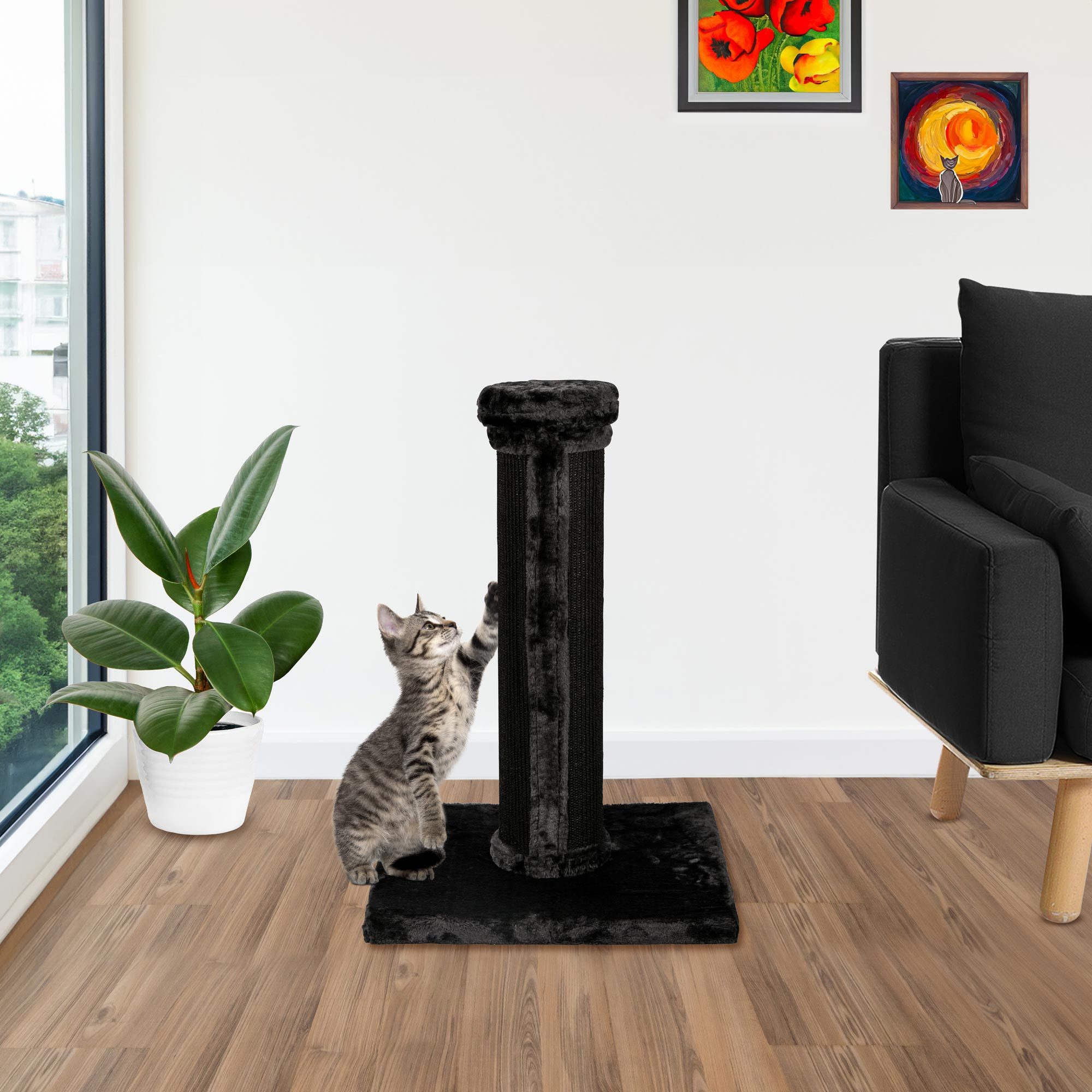 dobar Tierhaus Kratzbaum "Scratchy" aus Holz -Maße 55x55x80 cm - Schwarz
