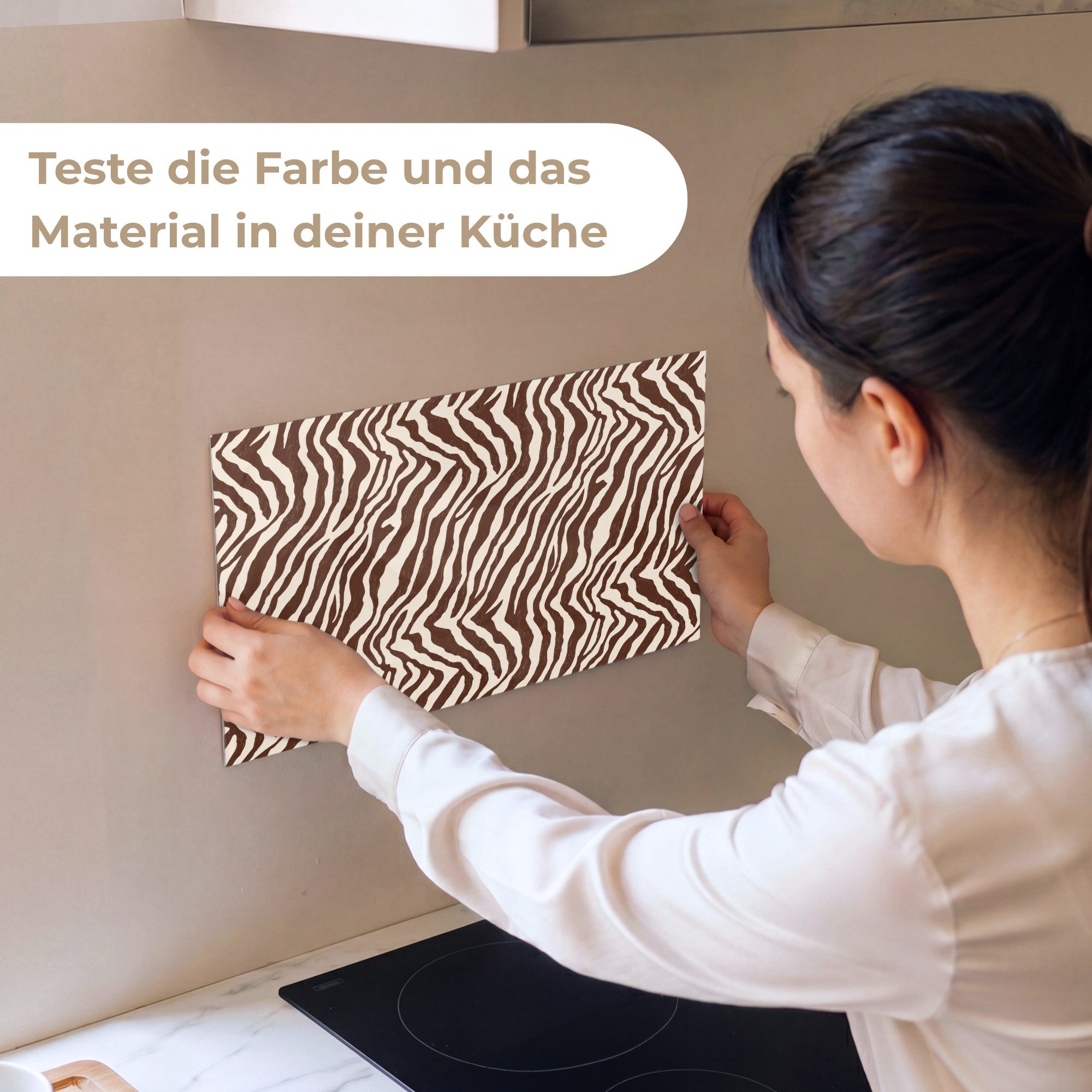 KitchenYeah Küchenrückwand Muster selbstklebend (keine Folie) Zebra - Muster - Schwarz - Weiß, (1-tlg), Spritzschutz, Küche, Rückwand, Küchenwand, Küchenfront, 30x20 cm