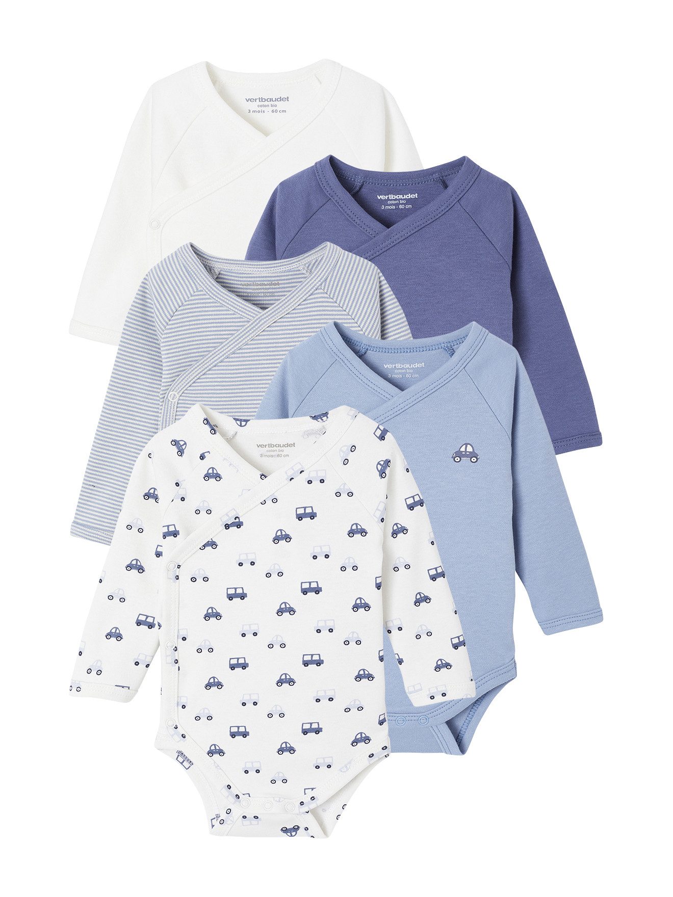 vertbaudet Body Bio-Kollektion: Baby Wickelbodys, Langarm 5er-Pack