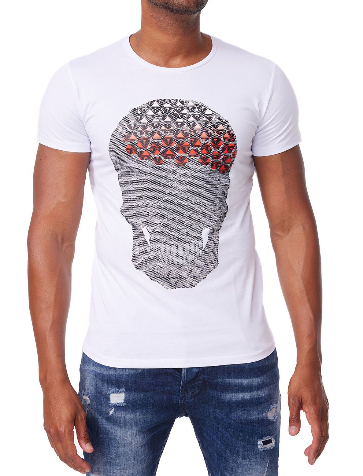 Lässiges Kurzarm mit Herren TRUENO besonderem T-Shirt Totenkopf T-Shirt Motiv