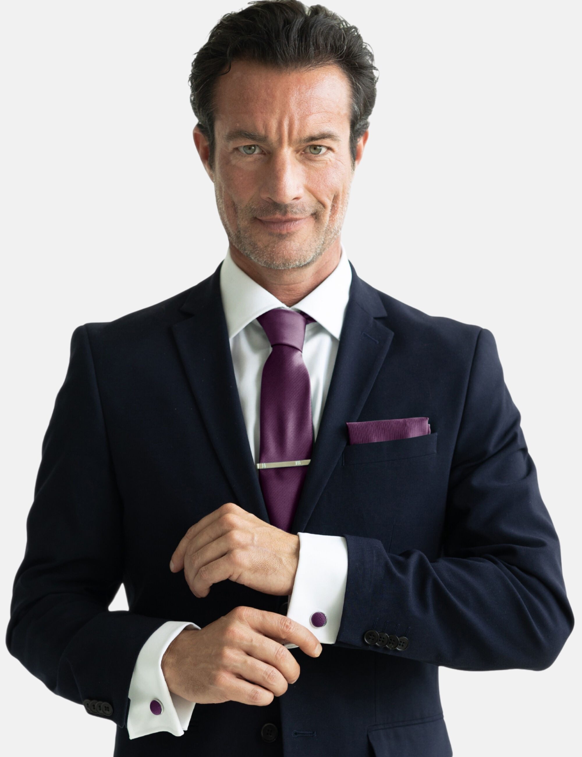 Massi Morino Krawatte (1-St) mit Einstecktuch, Manschettenknöpfen und Krawattenklammer