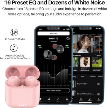TOZO T6 Mini Bluetooth Kabellos 5,3, Ergonomisches 50 Stdn. Spielzeit In-Ear-Kopfhörer (Aktive Geräuschunterdrückung für ungestörten Musikgenuss unterwegs., mit drahrlosem Ladekoffer, APP EQ Anpassbar, IPX8 Wasserdicht Neu)