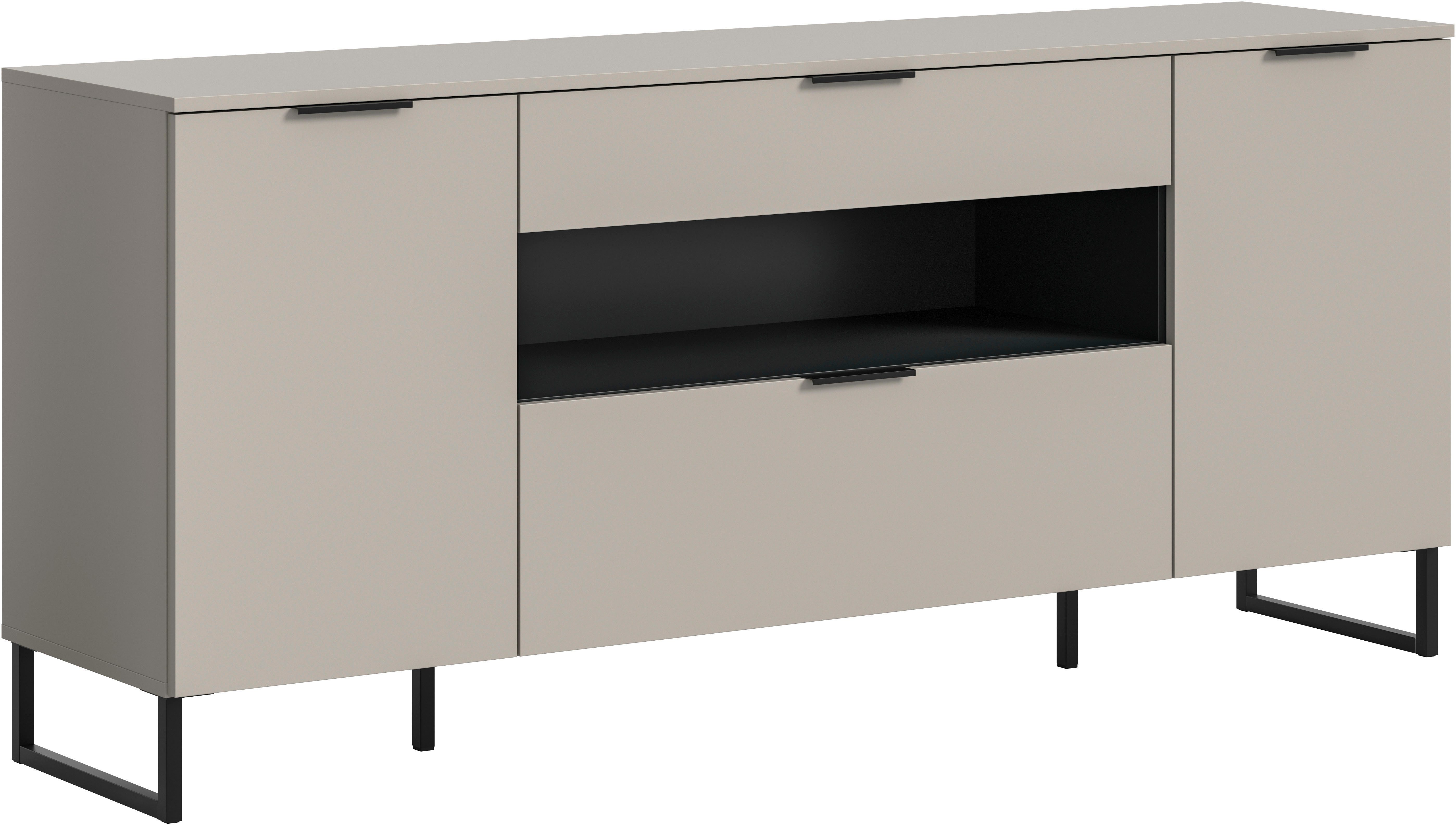 INOSIGN Sideboard ADIO, Breite 185cm, 2 Türen, 1 Schubkasten, 1 Klappe, mit Metall-Kufen (1 St), Highboard, Kommode, Lowboard, Schrank, Wohnzimmerschrank, Anrichte