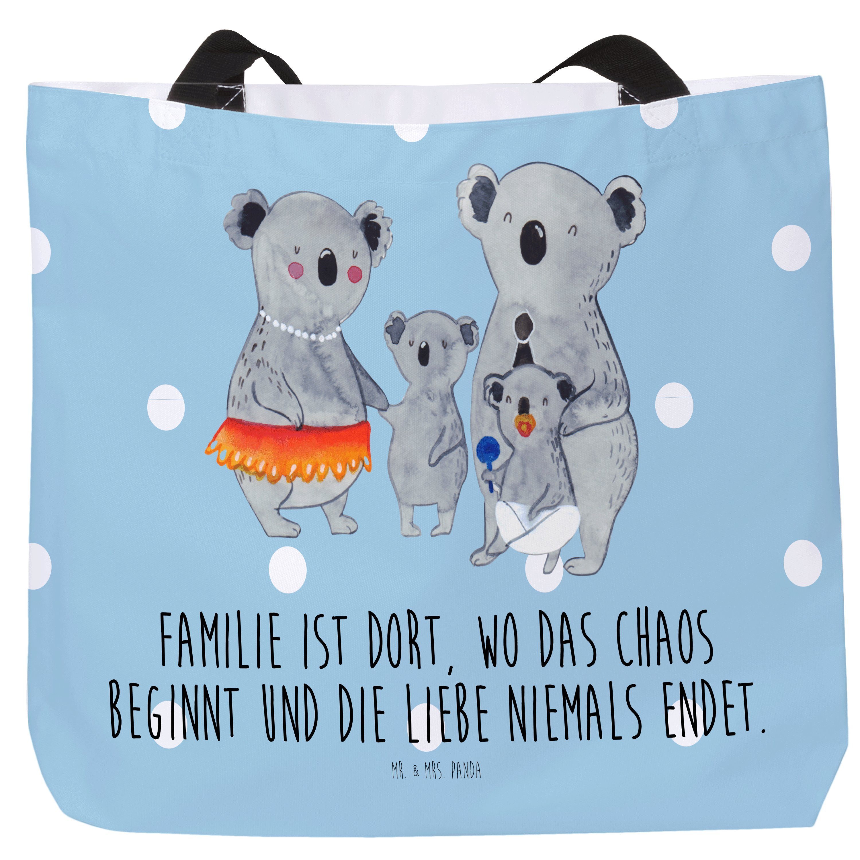 Mr. & Mrs. Panda Shopper Koala Familie - Blau Pastell - Geschenk, Alltagstasche, Family, Brude (1-tlg)