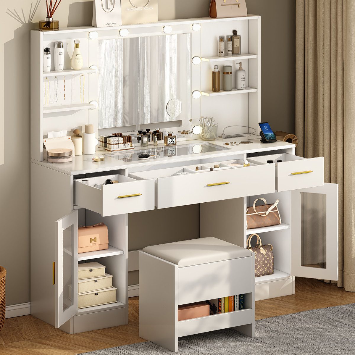 Mihtrov Schminktisch mit Spiegel und LED-Beleuchtung günstig online kaufen