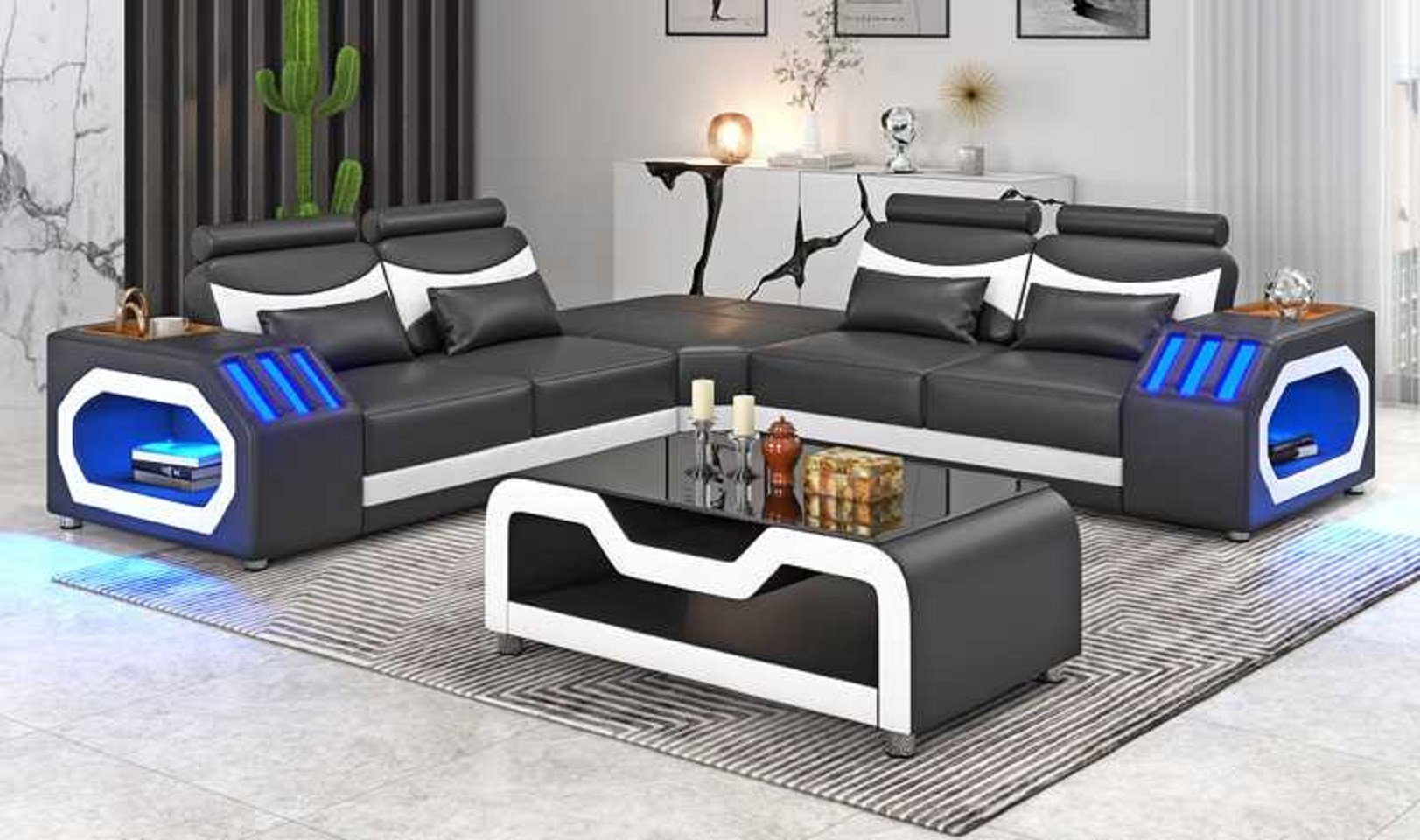 Couch Ledersofa L Teile, Sofa 3 Ecksofa Moderne, Europe Made in JVmoebel Schwarz Ecksofa Luxus Form Eckgarnitur