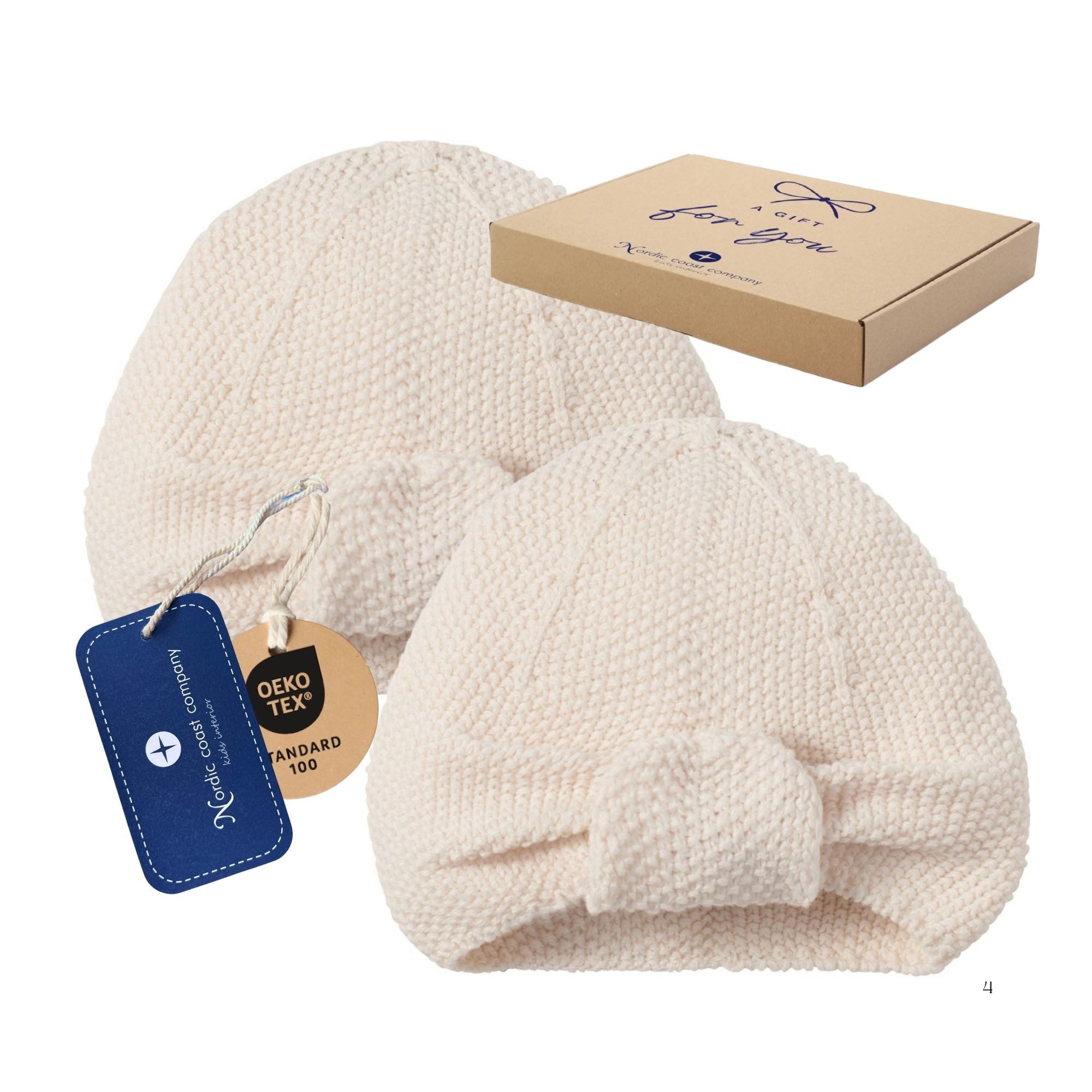 Nordic Coast Company Strickmütze (2-er Set) Baby Turban für Neugeborene - 100% Baumwolle - Natur Weiß