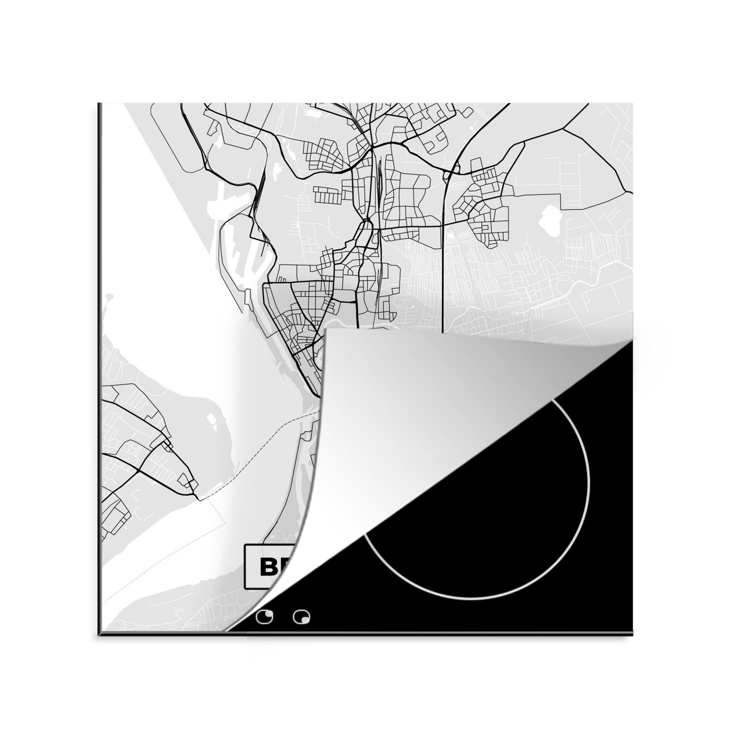 MuchoWow Herdblende-/Abdeckplatte Karte - Deutschland - Bremerhaven - Karte - Stadtplan, Vinyl, (1 tlg), 78x78 cm, Ceranfeldabdeckung, Arbeitsplatte für küche