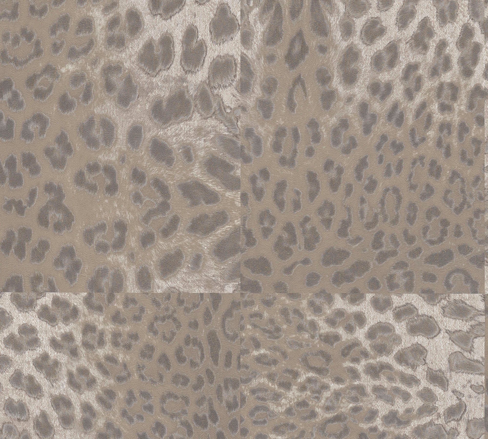 Leopardenmuster Fellimitat, animal Vliestapete living walls gemustert, Tapete Lodge, strukturiert, Desert print, grau/weiß/braun