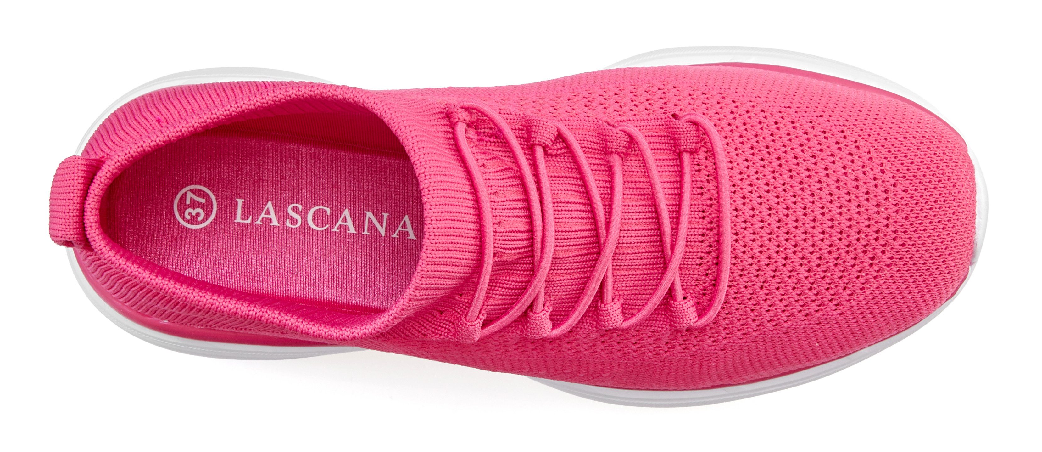 LASCANA Slipper, Halbschuh, Turnschuhe, Slip-On-Sneaker, bequem, Sneaker zum Reinschlüpfen mit elastischen Schnürbändern ultraleicht VEGAN