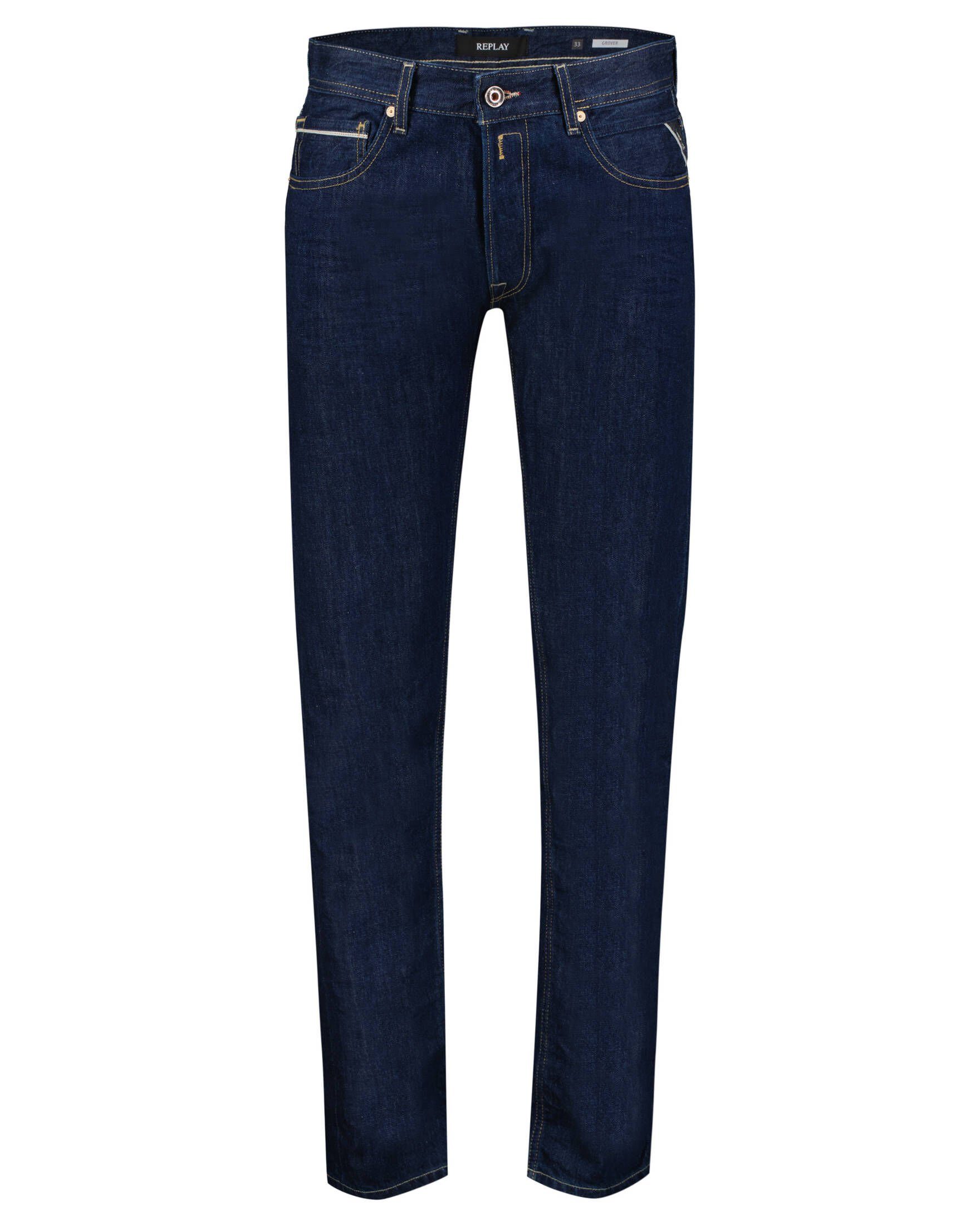 Replay 5-Pocket-Jeans Herren Jeans GROVER Straight Fit (1-tlg),  Kontrastierendes Leder-Detail auf dem hinteren Bund