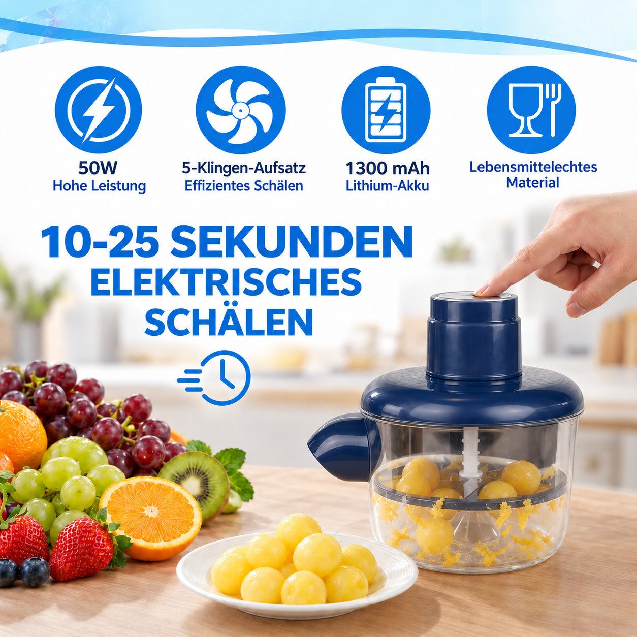 ibettertec Obstschneider Obstschäler - für Trauben, Kirschen & Tomaten,automatisch,USB, (35 W, mit Auffangbehälter & Auslauf, für schnelle & saubere Trennung vo – Bild 2 von 5