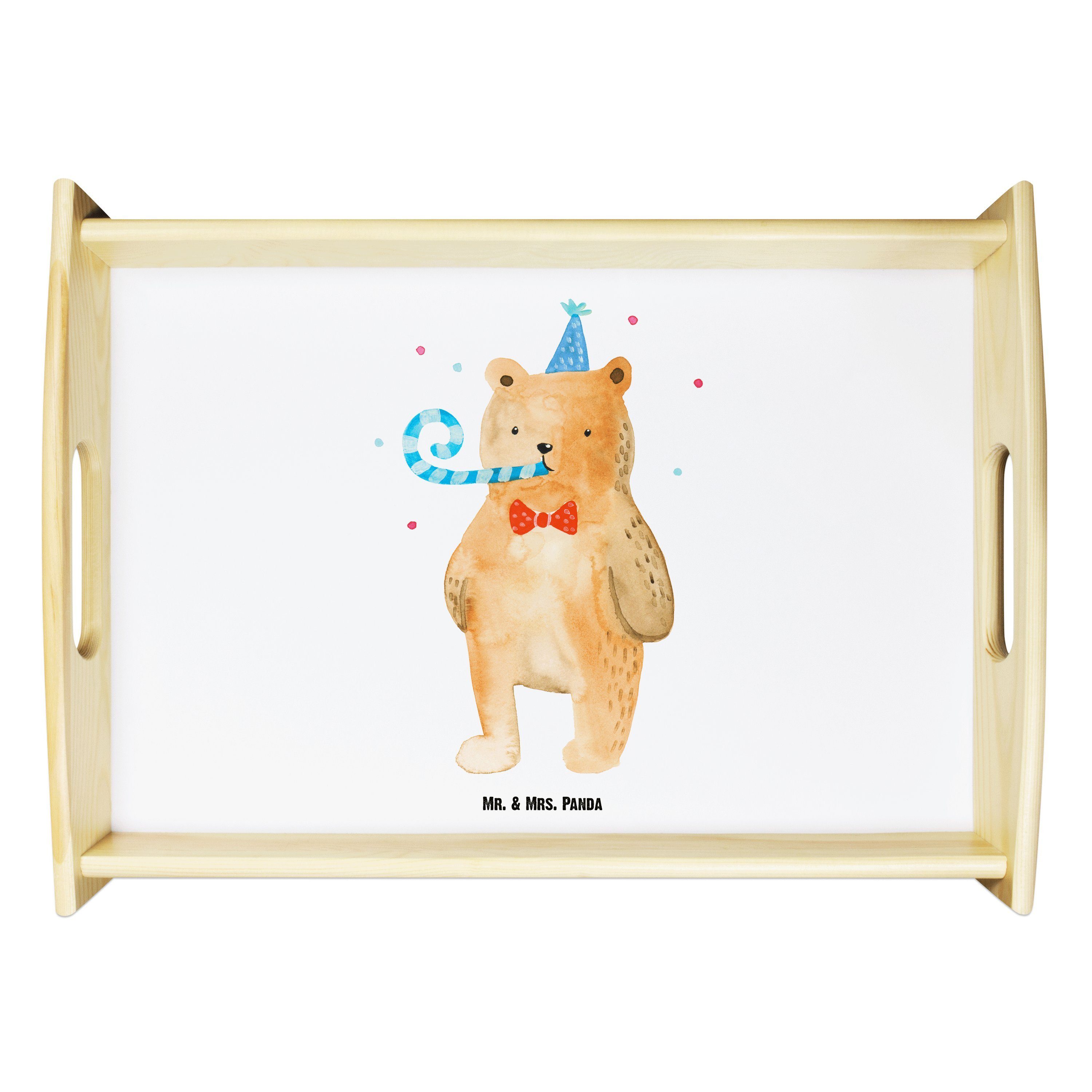Dekota, Birthday - Bär Tablett, - (1-tlg) Mrs. Weiß Echtholz Teddybär, Mr. & lasiert, Tablett Geburtstag, Geschenk, Panda